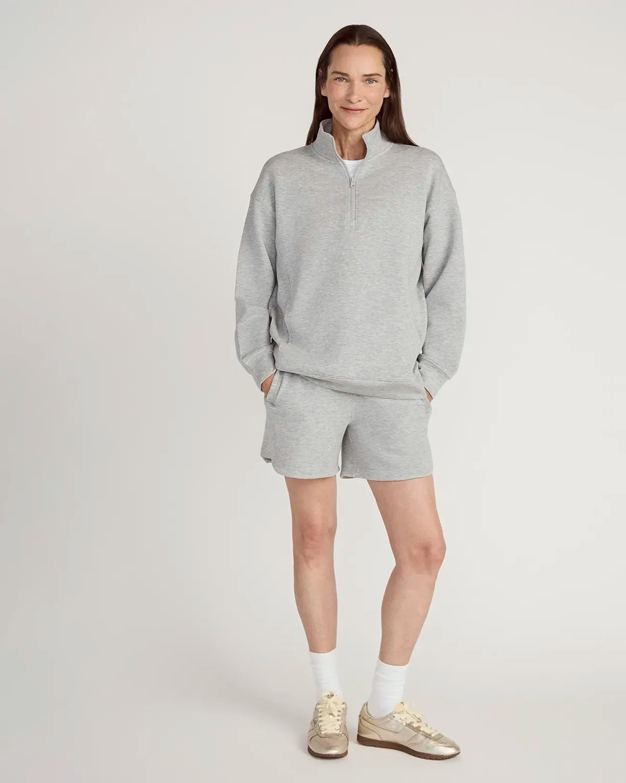 The Warm + Soft GRS Certified Recycled Polyester Mélange Half Zip - Lt Heather Grey