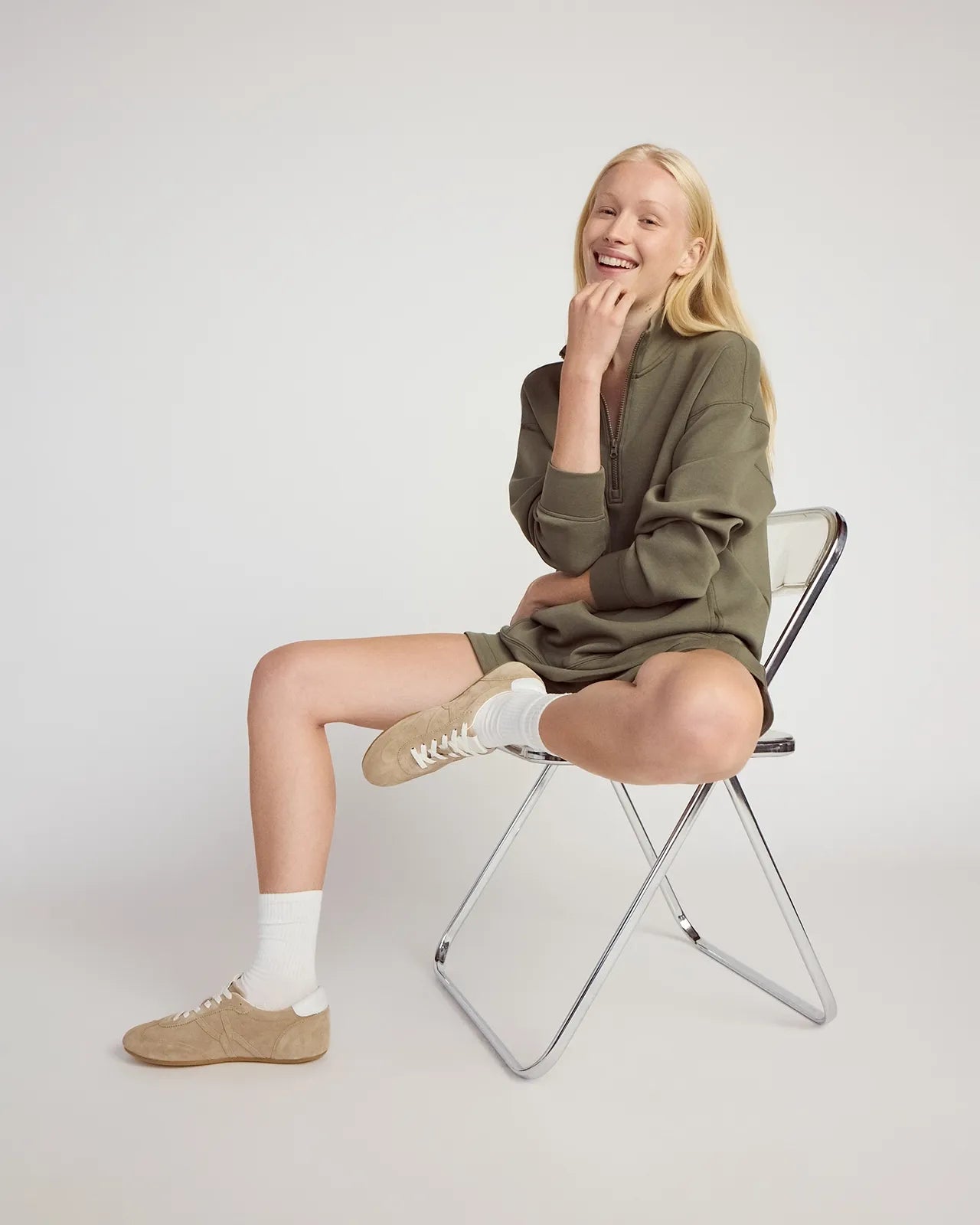 The Warm + Soft GRS Certified Recycled Polyester Mélange Half Zip - Dusty Olive