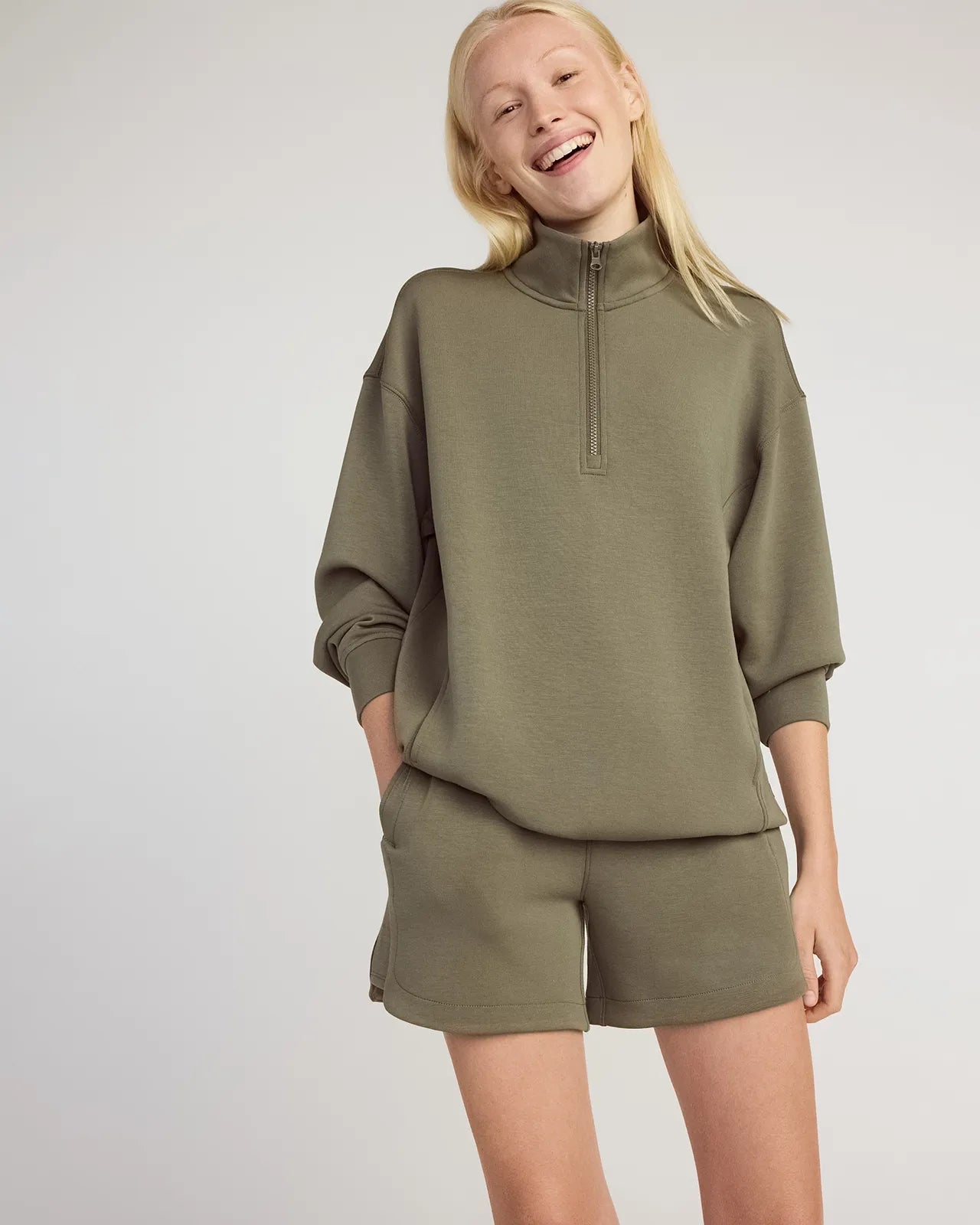 The Warm + Soft GRS Certified Recycled Polyester Mélange Half Zip - Dusty Olive
