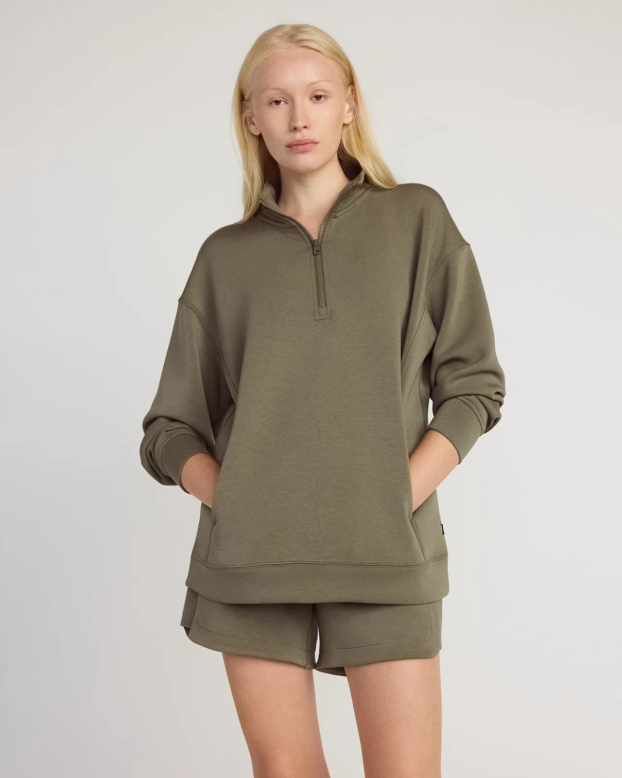 The Warm + Soft GRS Certified Recycled Polyester Mélange Half Zip - Dusty Olive