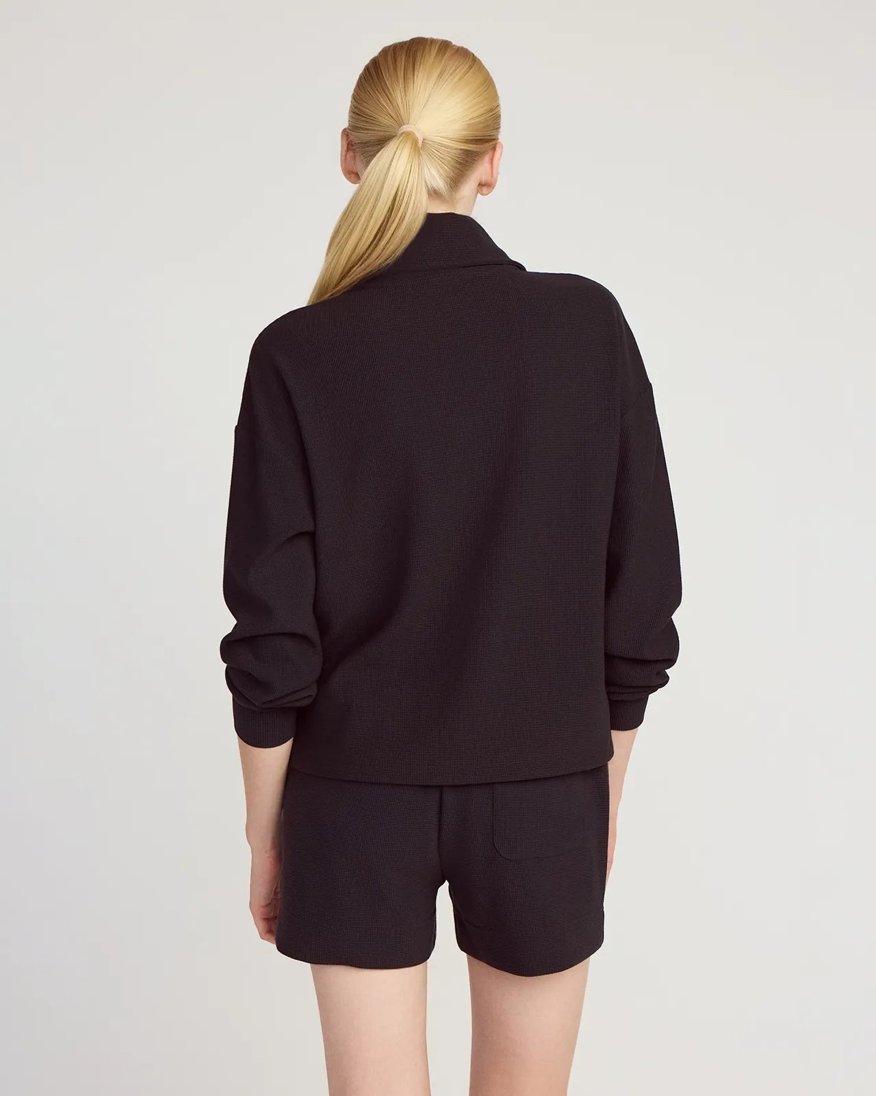 The Soft Luxe  GRS Certified Recycled Polyester Waffle 1/4 Zip - Black