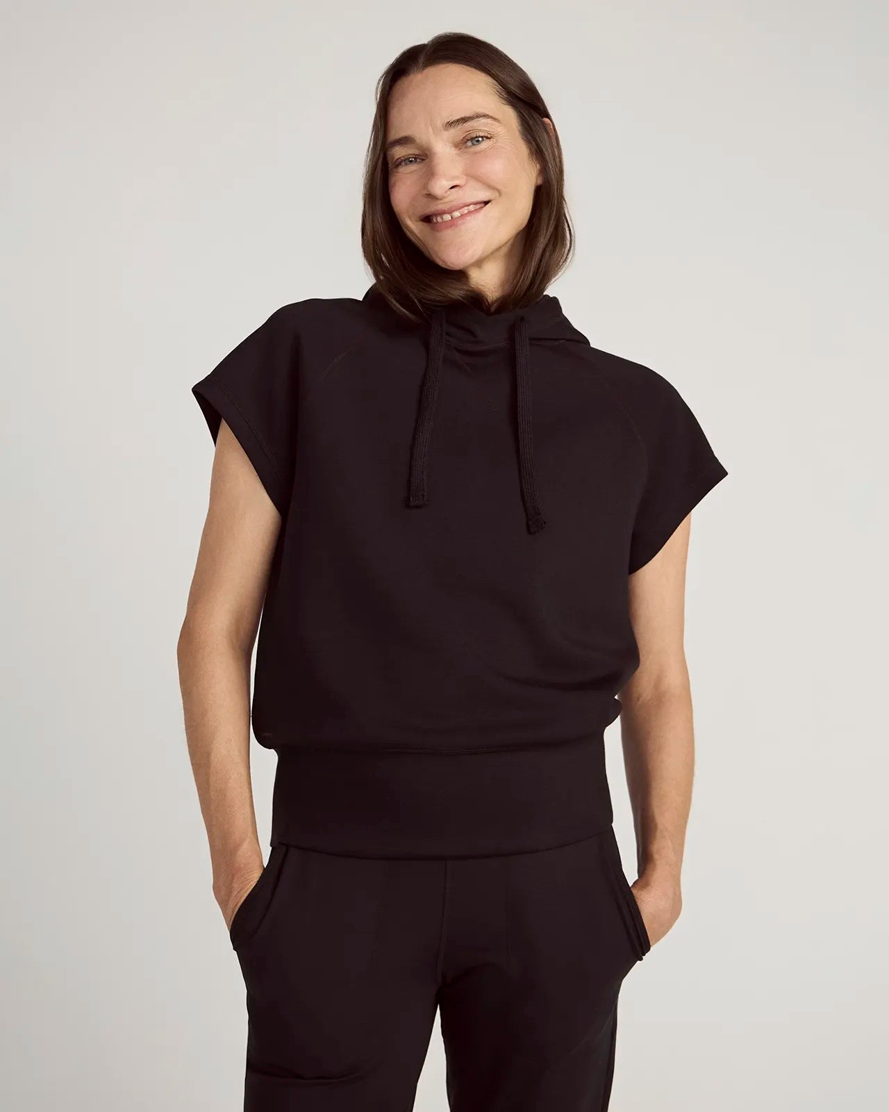 The Soft Luxe GRS Certified Recycled Polyester Knit Hooded Pullover - Black