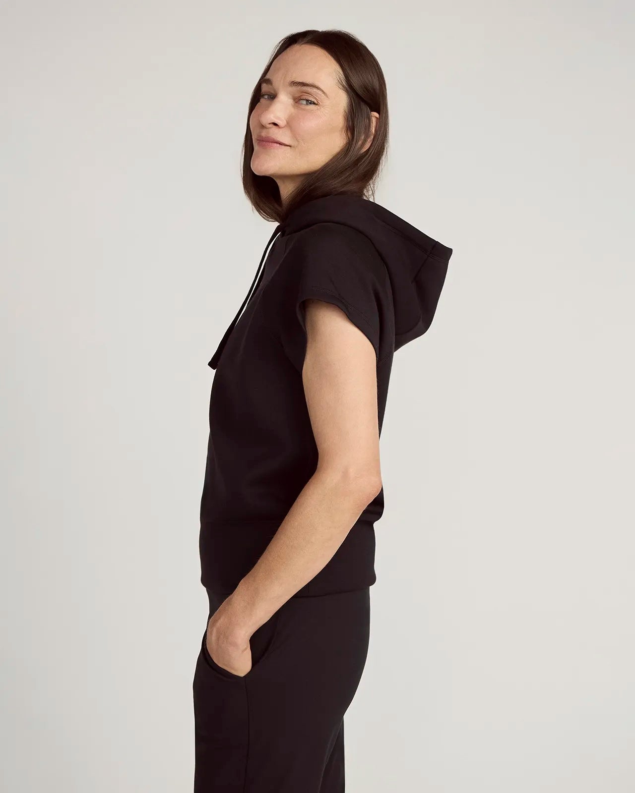 The Soft Luxe GRS Certified Recycled Polyester Knit Hooded Pullover - Black