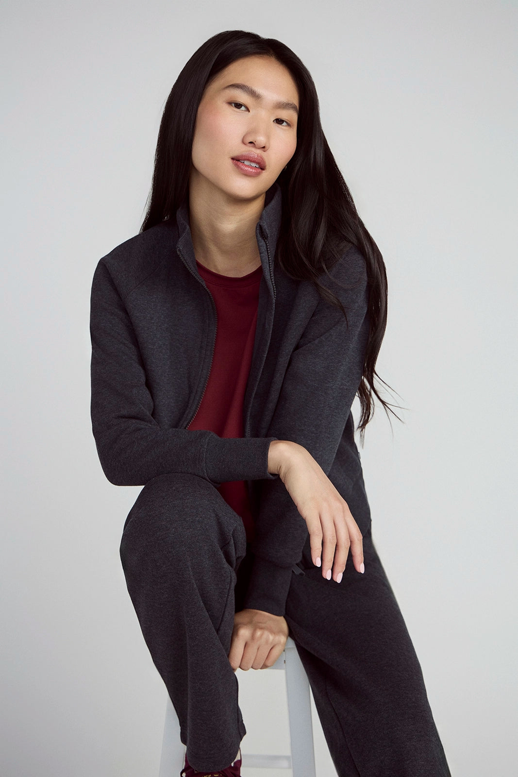 The Soft Luxe GRS Certified Recycled Polyester + Organic Cotton Full Zip - Black
