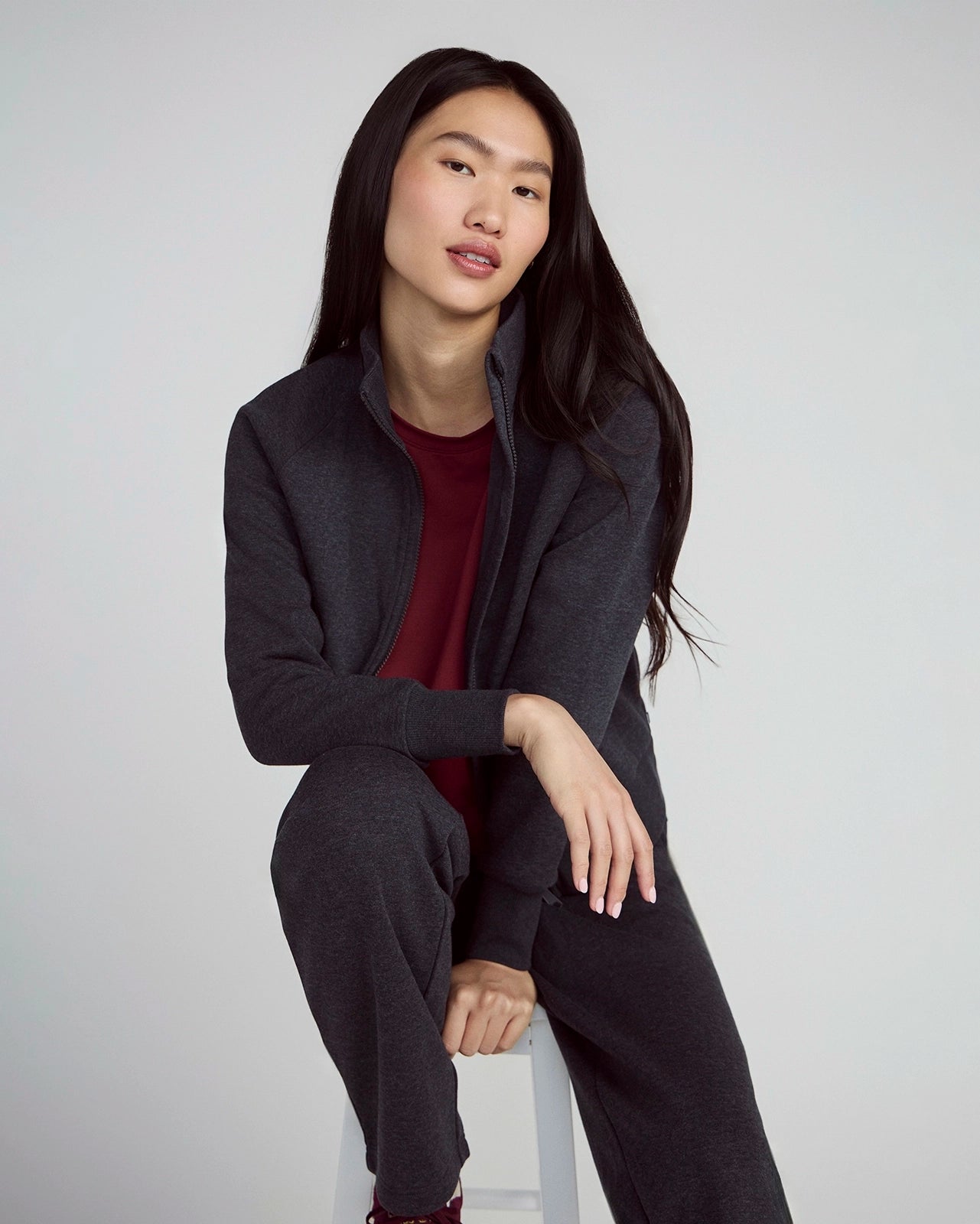 The Soft Luxe GRS Certified Recycled Polyester + Organic Cotton Full Zip - Black
