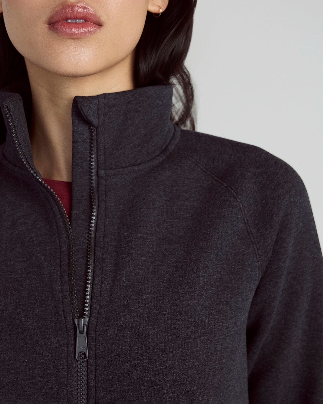 The Soft Luxe GRS Certified Recycled Polyester + Organic Cotton Full Zip - Black