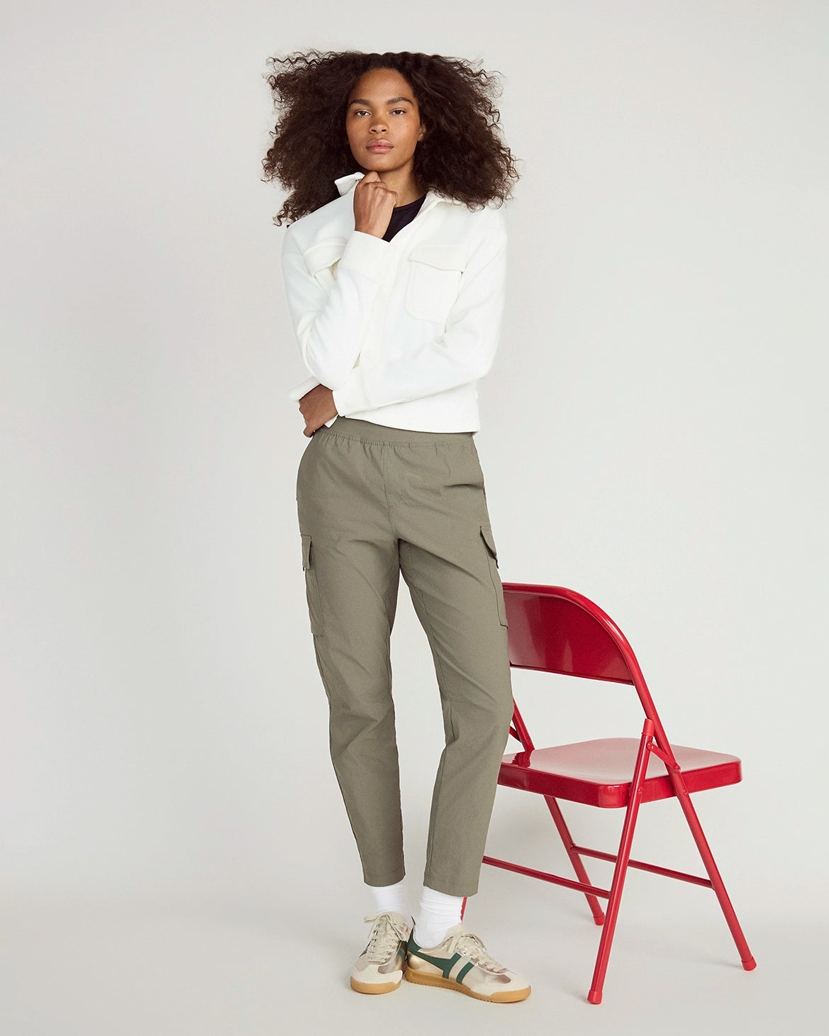 The Warm Stretch GRS Certified Recycled Polyester Cropped Corduroy Shirt - White