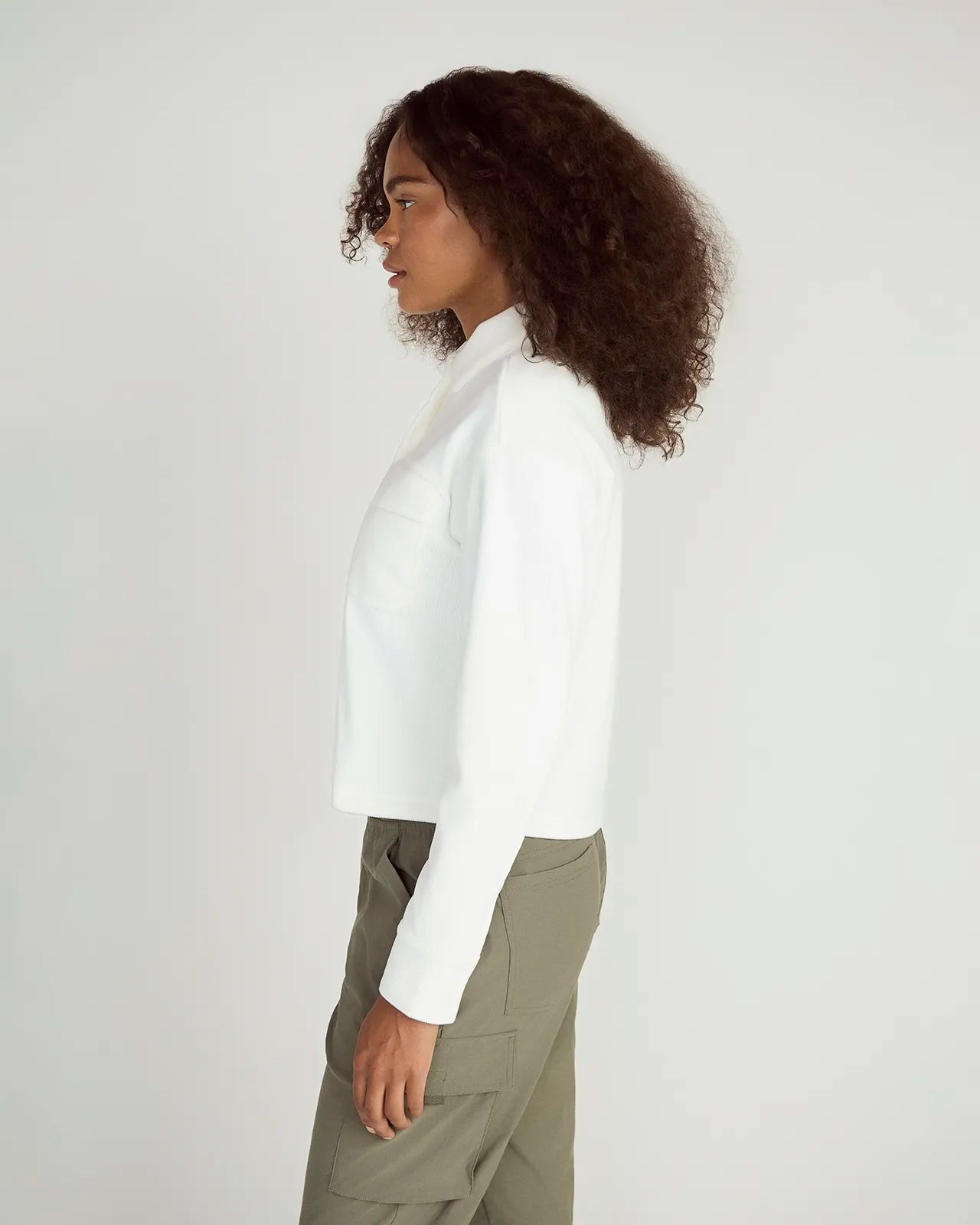 The Warm Stretch GRS Certified Recycled Polyester Cropped Corduroy Shirt - White