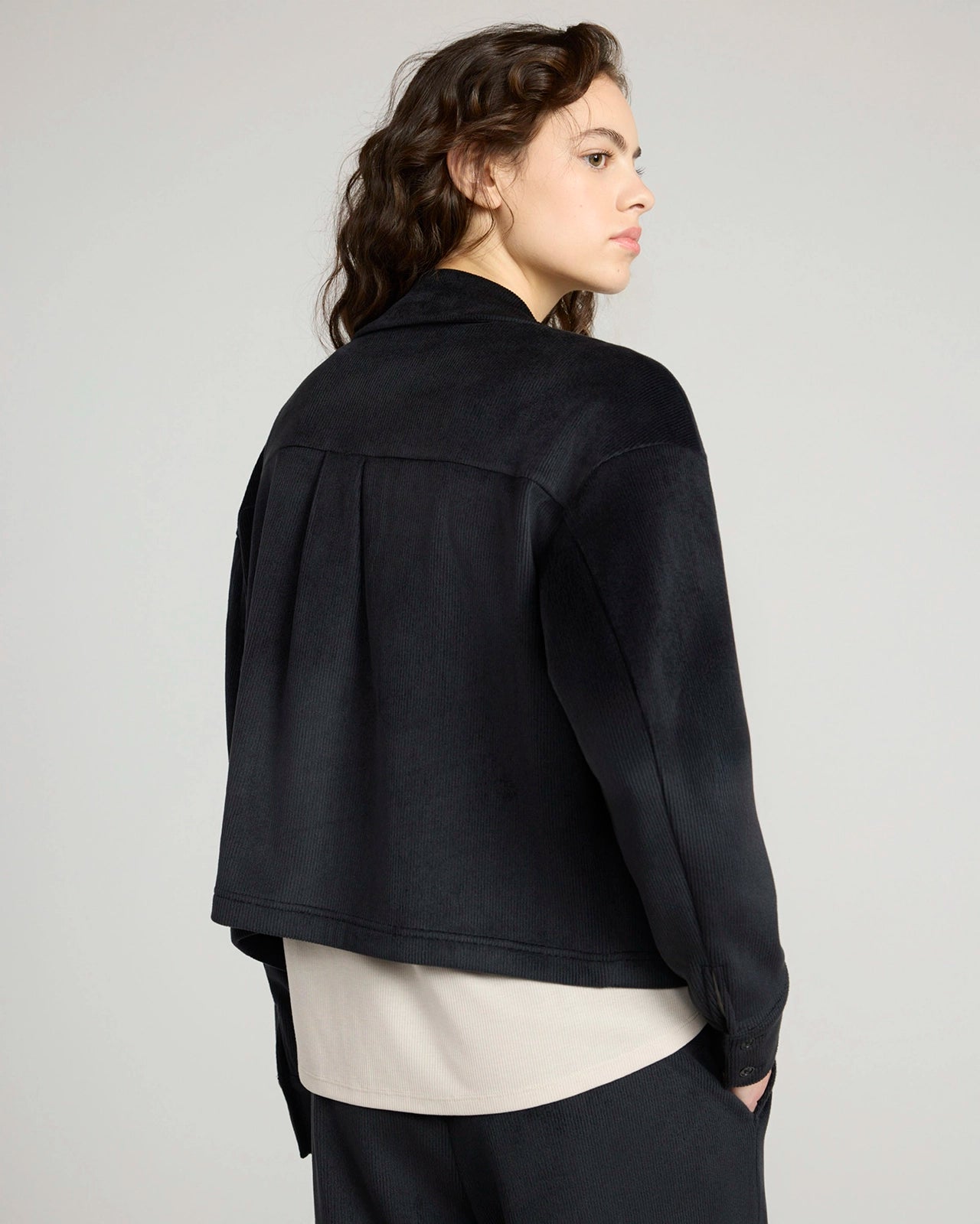 The Warm Stretch GRS Certified Recycled Poly Cropped Corduroy Shirt - Black