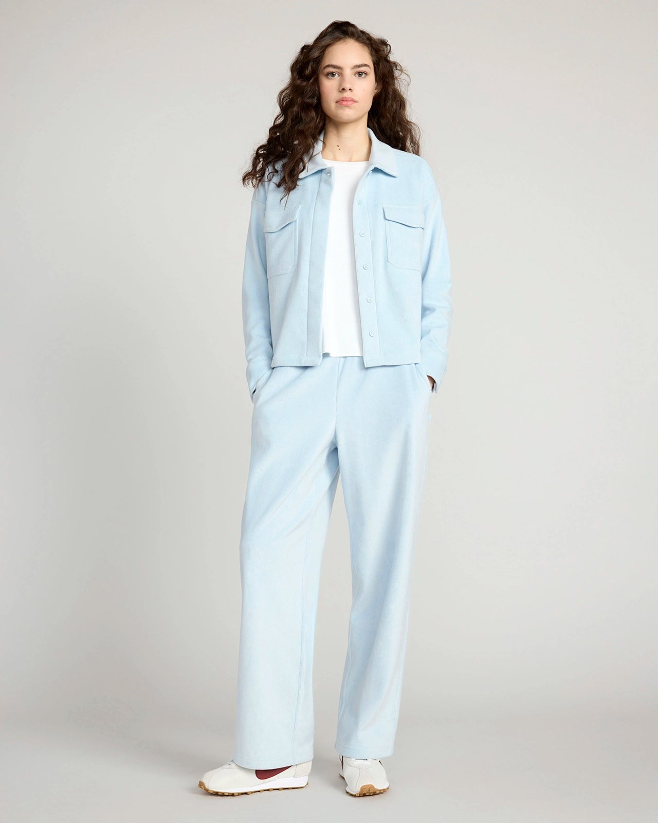 The Warm Stretch GRS Certified Recycled Poly Cropped Corduroy Shirt - Light Blue