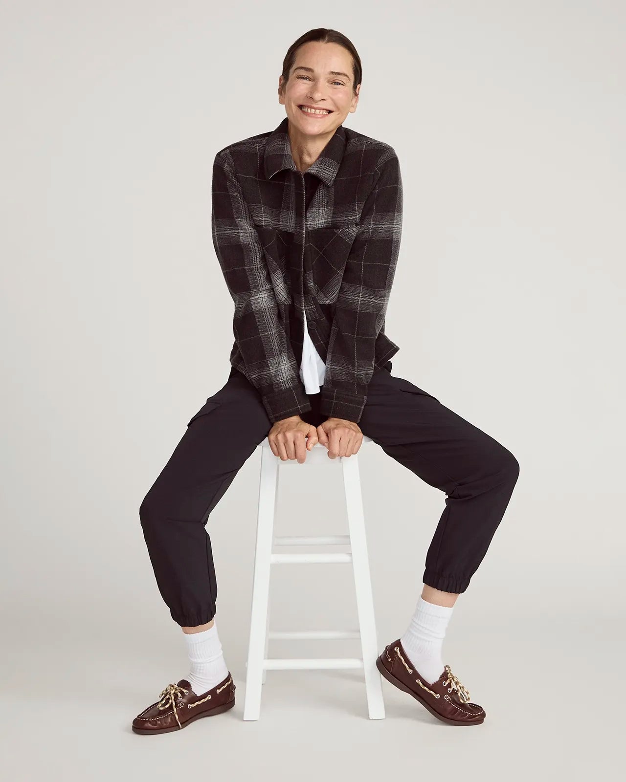 The On-the-Go GRS Certified Recycled Polyester Cropped Jacket - Black Plaid