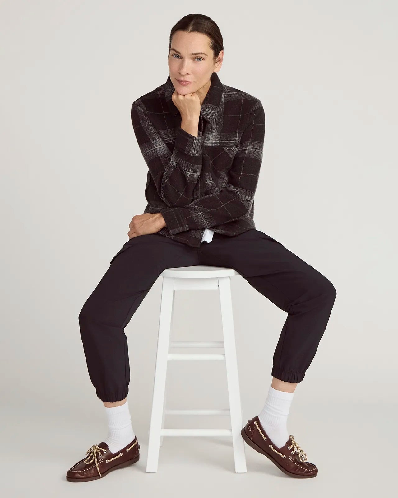 The On-the-Go GRS Certified Recycled Polyester Cropped Jacket - Black Plaid