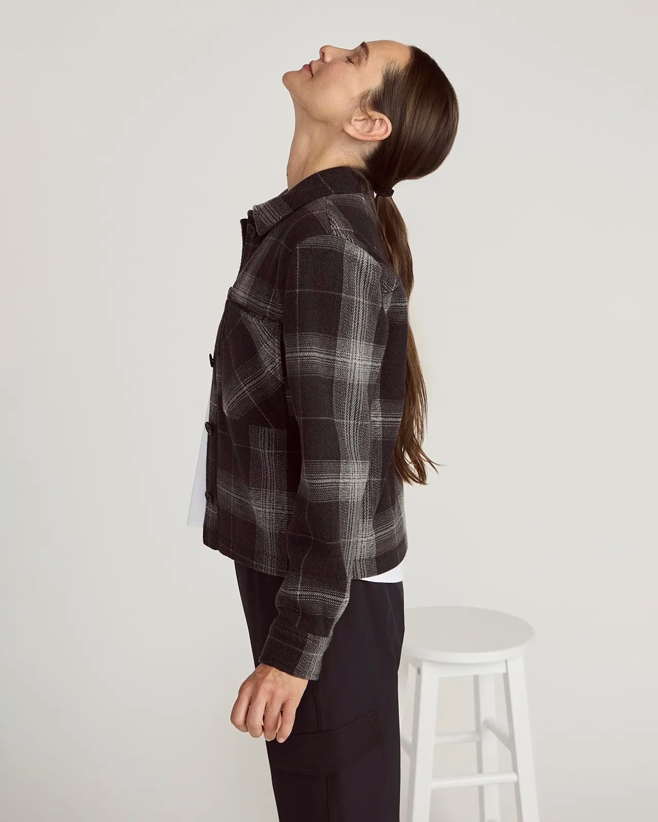 The On-the-Go GRS Certified Recycled Polyester Cropped Jacket - Black Plaid