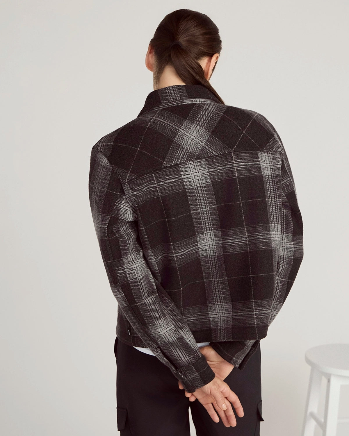 The On-the-Go GRS Certified Recycled Polyester Cropped Jacket - Black Plaid