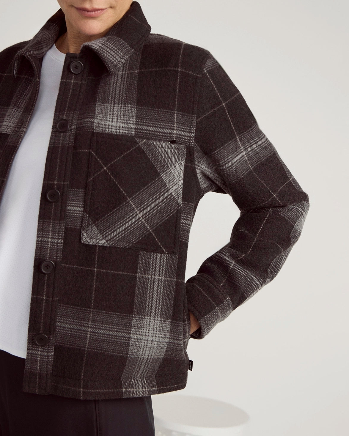 The On-the-Go GRS Certified Recycled Polyester Cropped Jacket - Black Plaid