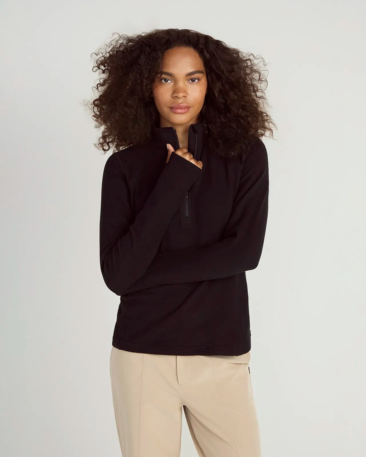 The Warm Stretch GRS Certified Recycled Polyester 1/4 Zip - Black