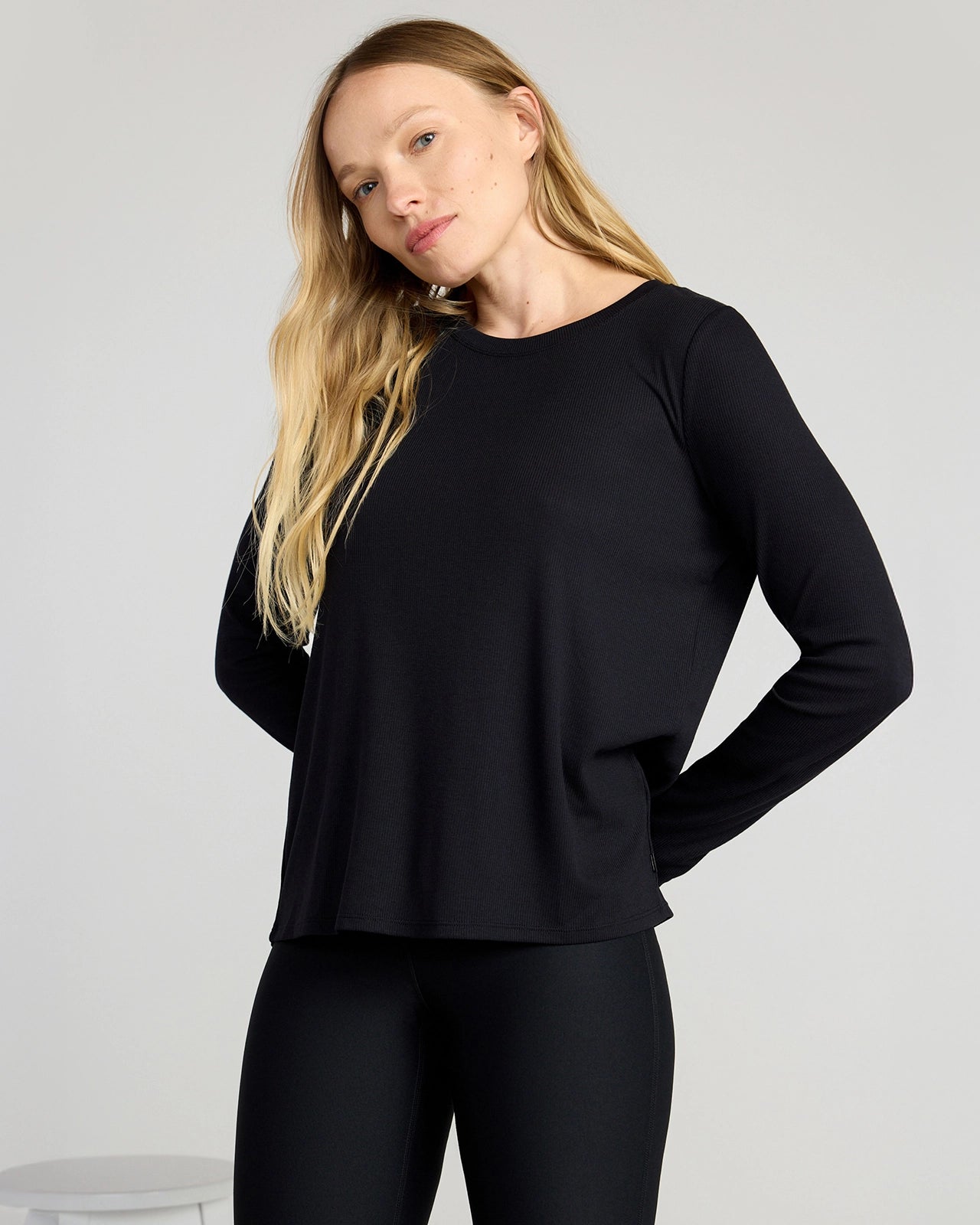 The Soft Ribbed GRS Certified Recycled Poly + Modal Long Sleeve - Black