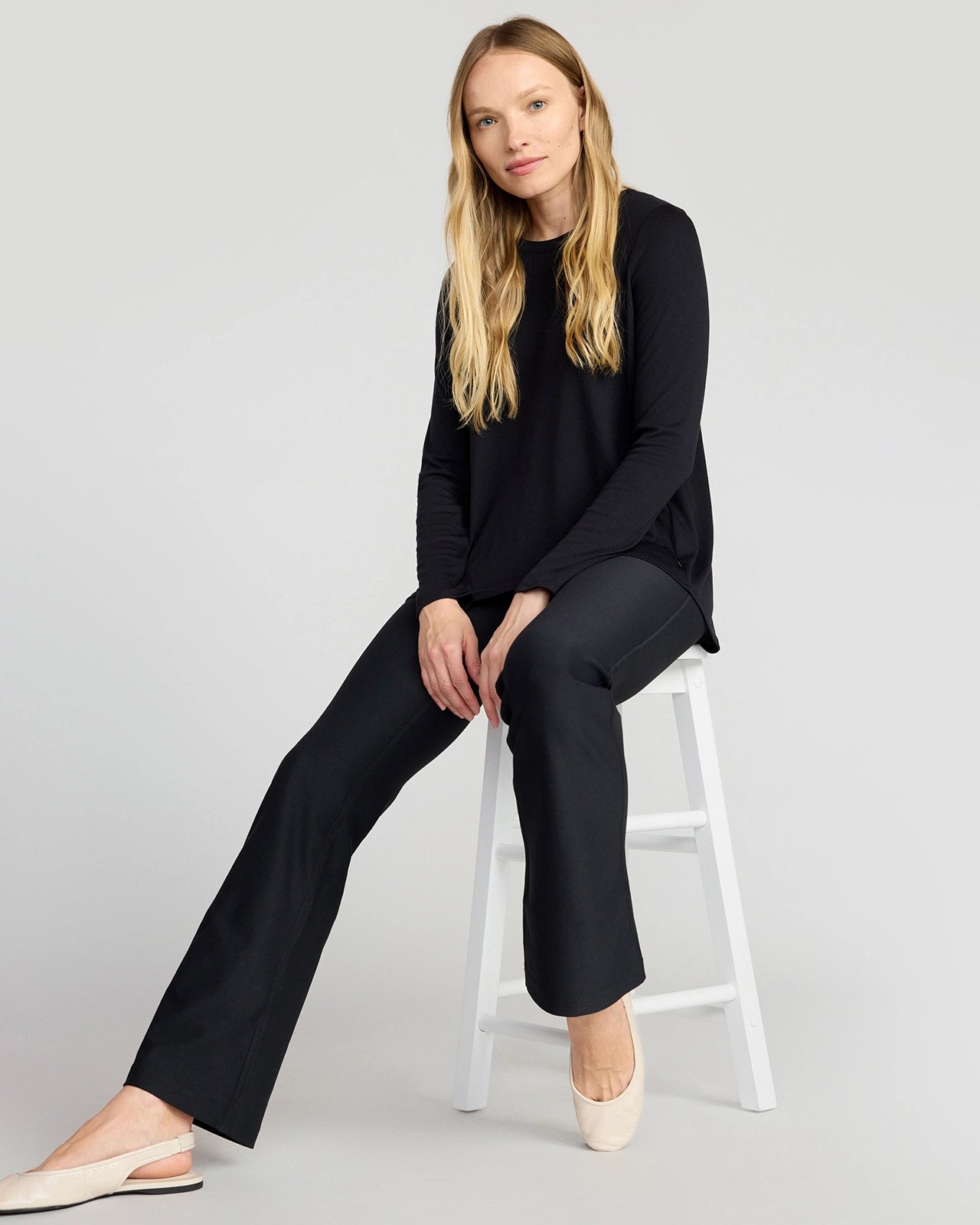 The Soft Ribbed GRS Certified Recycled Poly + Modal Long Sleeve - Black