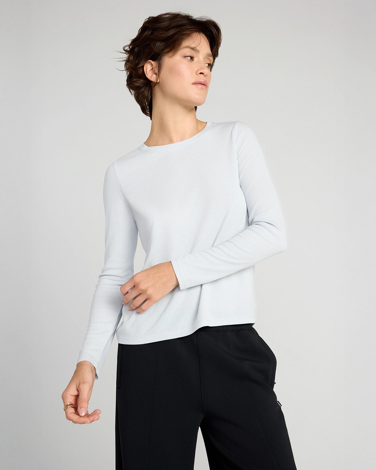 The Soft Ribbed GRS Certified Recycled Poly + TENCEL™ Modal Long Sleeve - Light Blue