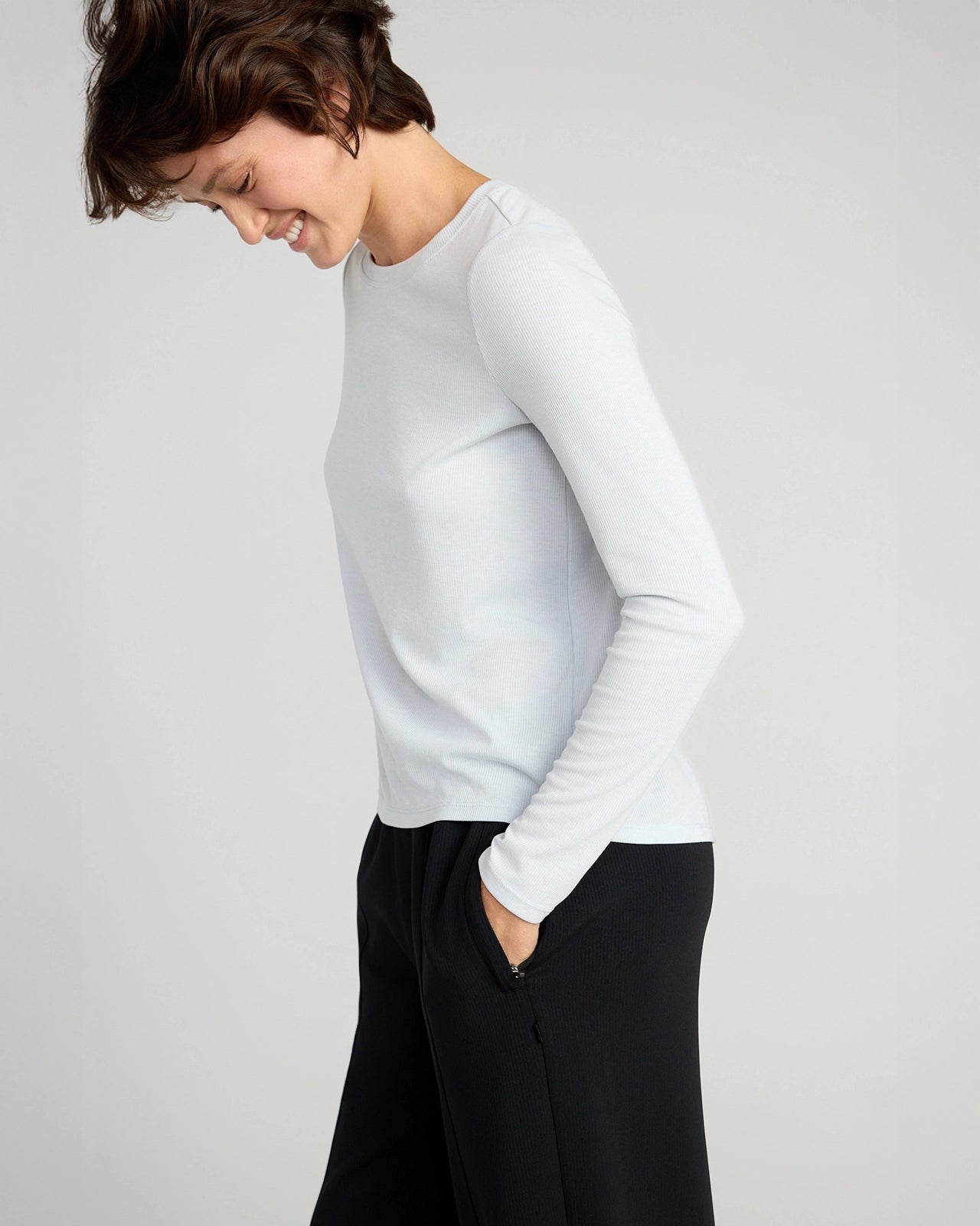 The Soft Ribbed GRS Certified Recycled Poly + TENCEL™ Modal Long Sleeve - Light Blue