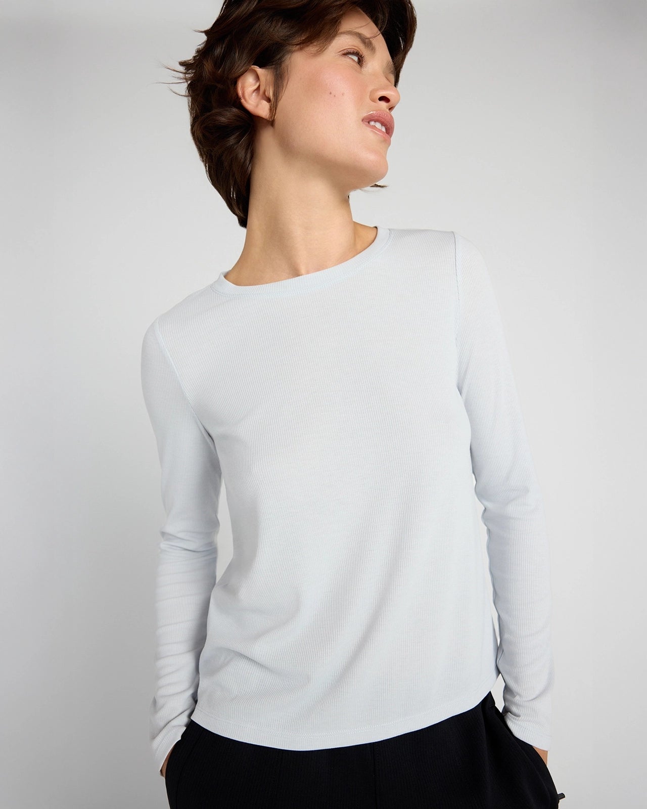 The Soft Ribbed GRS Certified Recycled Poly + TENCEL™ Modal Long Sleeve - Light Blue