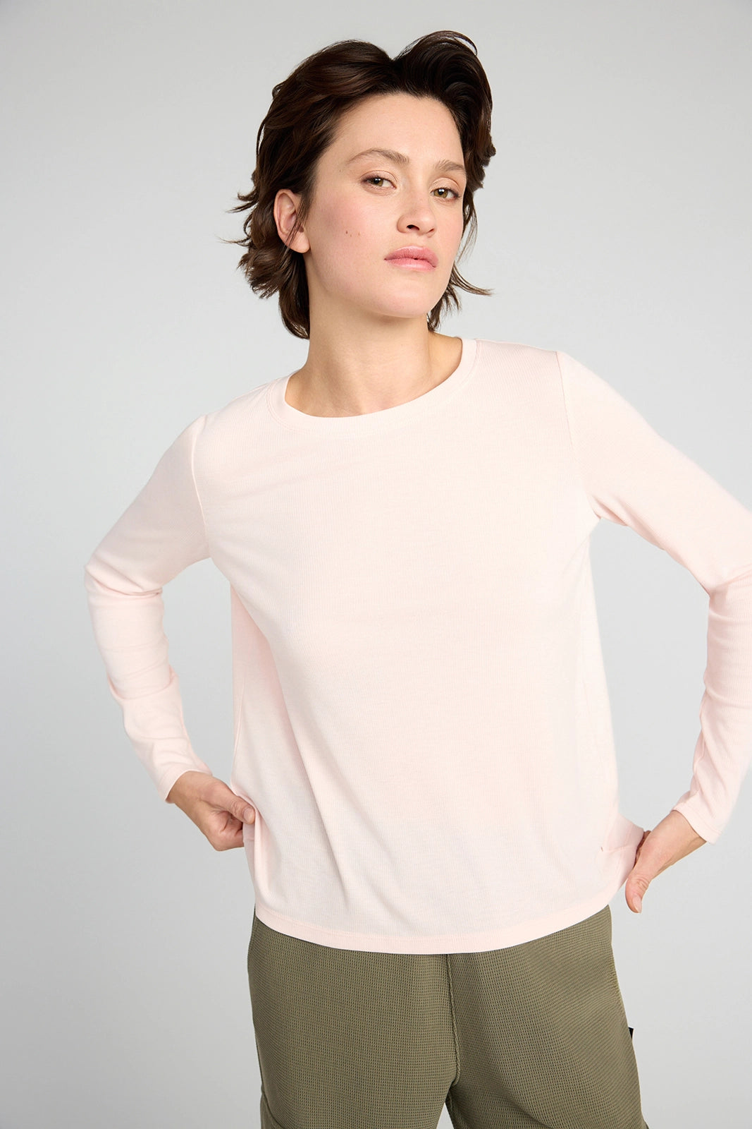 The Soft Ribbed GRS Certified Recycled Poly + Modal Long Sleeve - Light Pink
