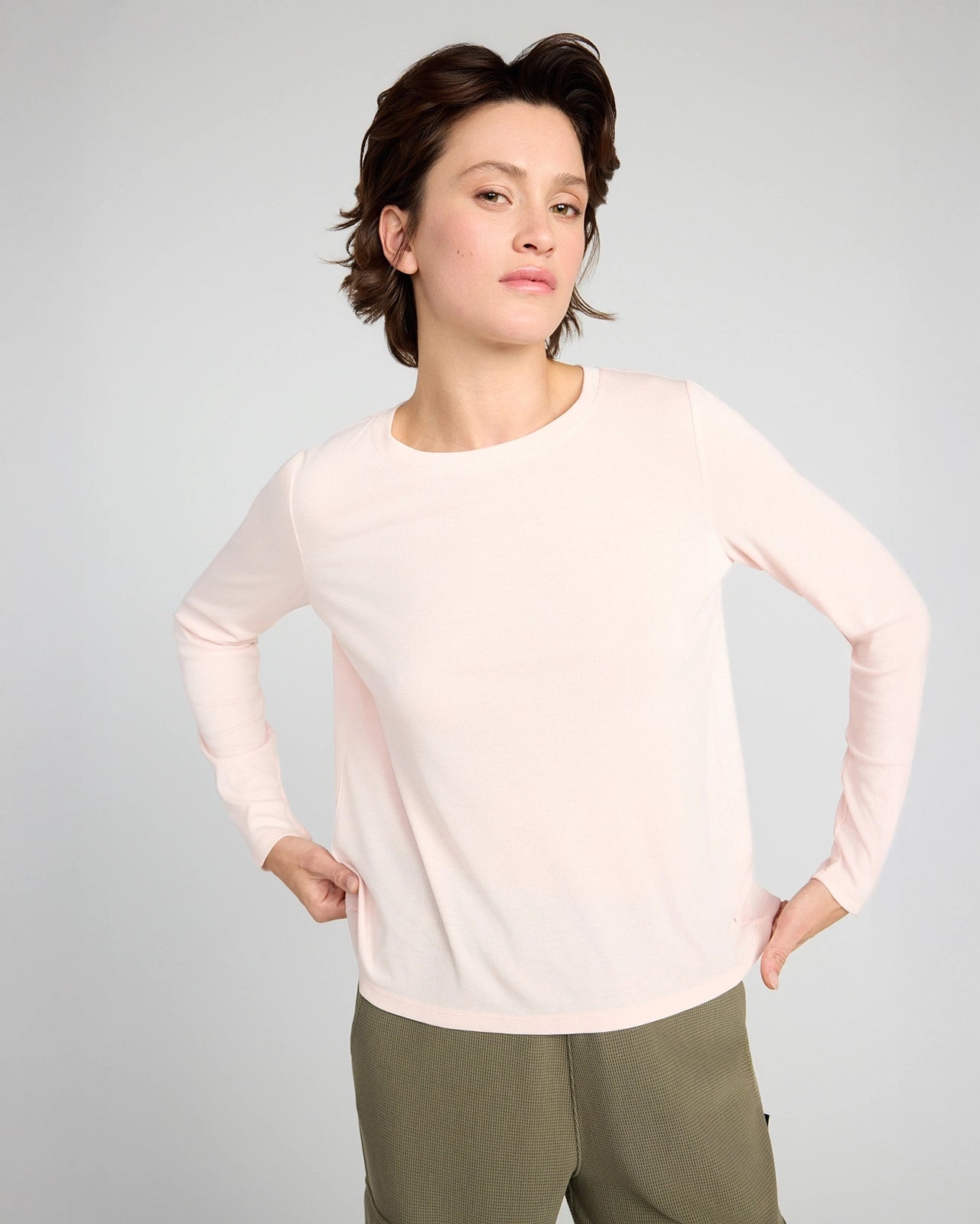 The Soft Ribbed GRS Certified Recycled Poly + TENCEL™ Modal Long Sleeve - Light Pink