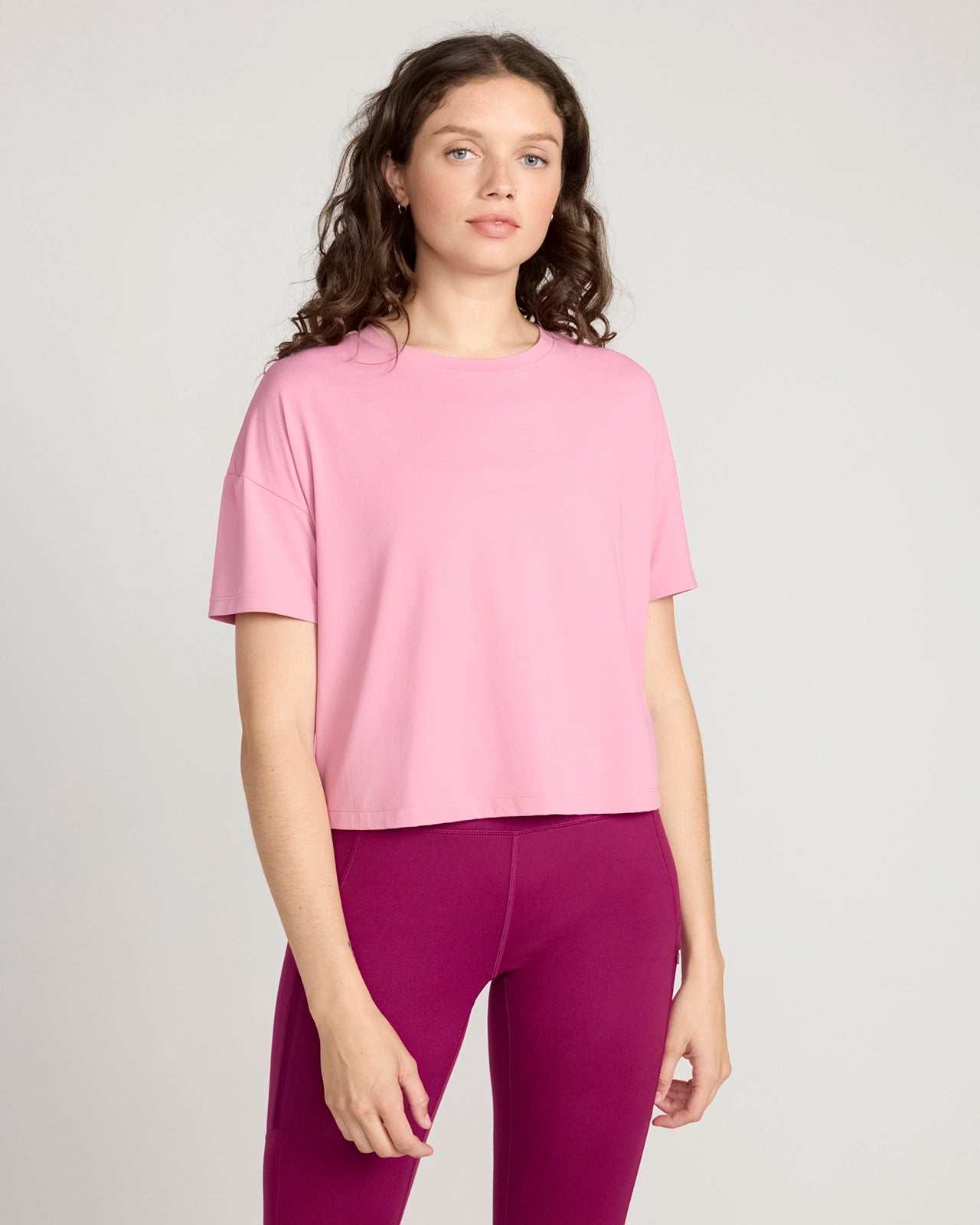 The Breathable GRS Certified Recycled Nylon Mesh Cropped Tee - Polignac Pink