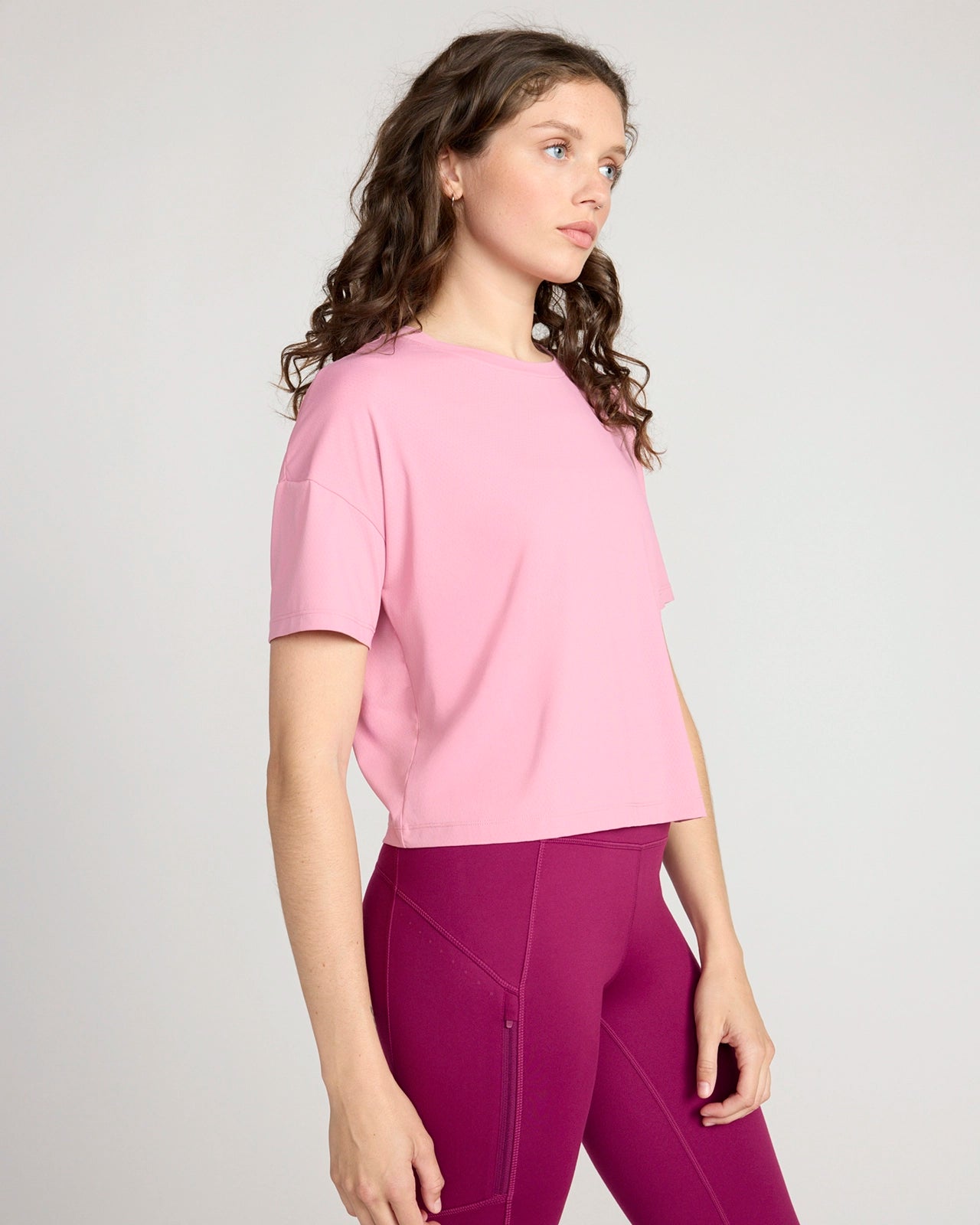 The Breathable GRS Certified Recycled Nylon Mesh Cropped Tee - Polignac Pink
