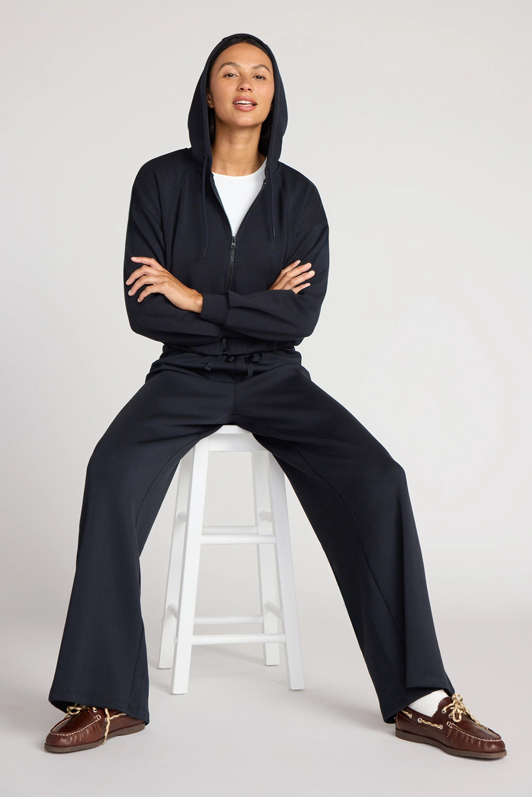 The Light Stretch GRS Certified Recycled Poly + Modal Wide Leg Pant - Black