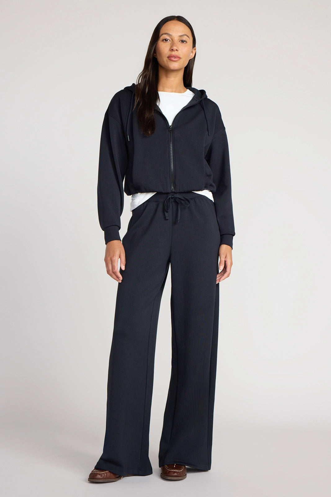 The Double Knit GRS Certified Recycled Poly + Modal Cropped Hoodie - Black