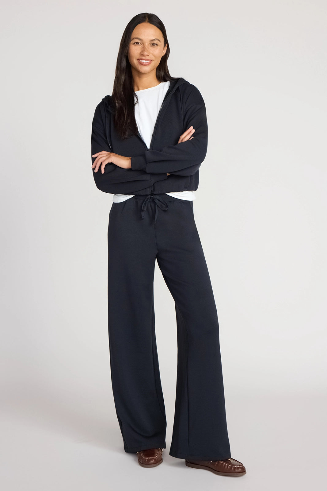 The Light Stretch GRS Certified Recycled Poly + Modal Wide Leg Pant - Black