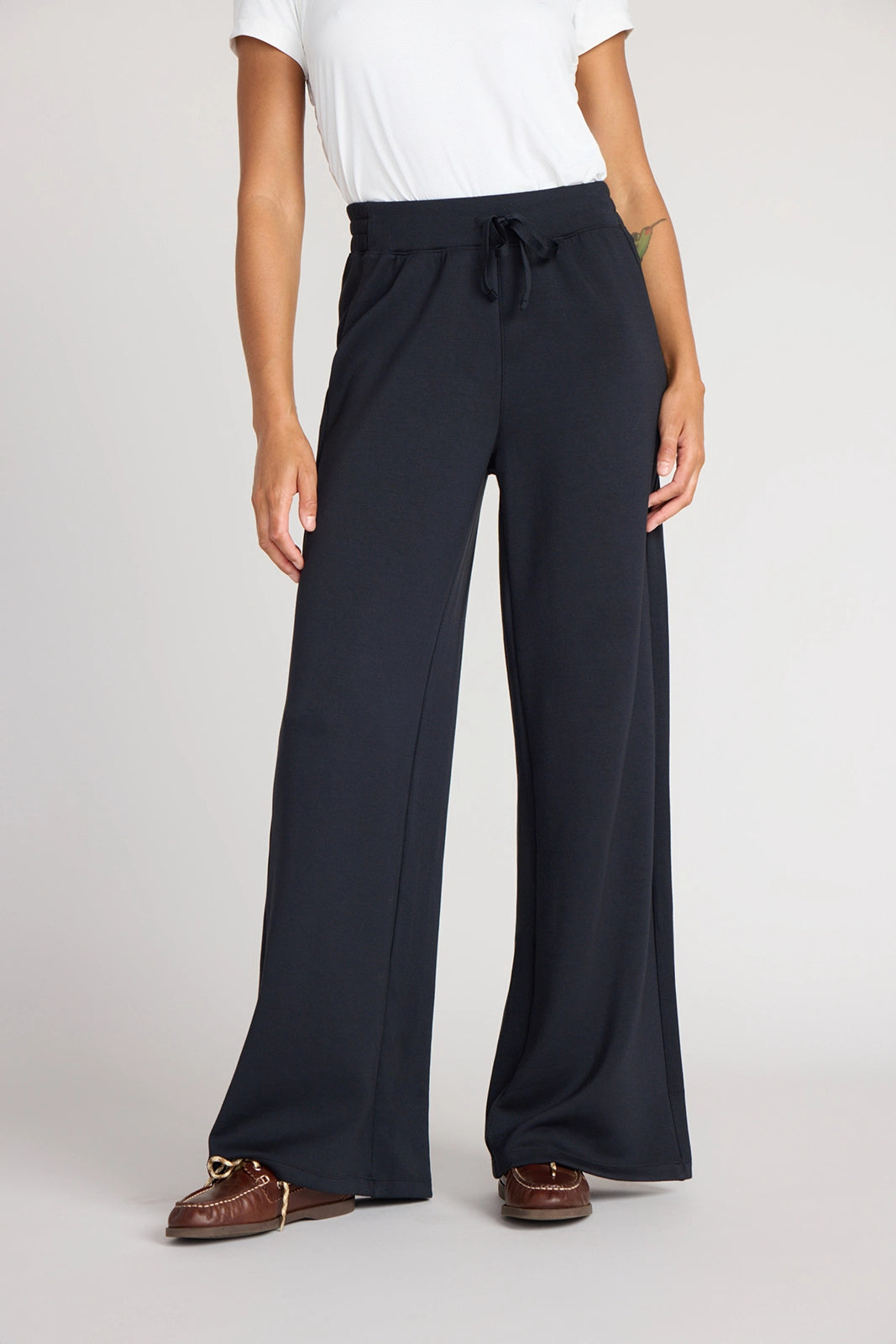 The Light Stretch GRS Certified Recycled Poly + Modal Wide Leg Pant - Black