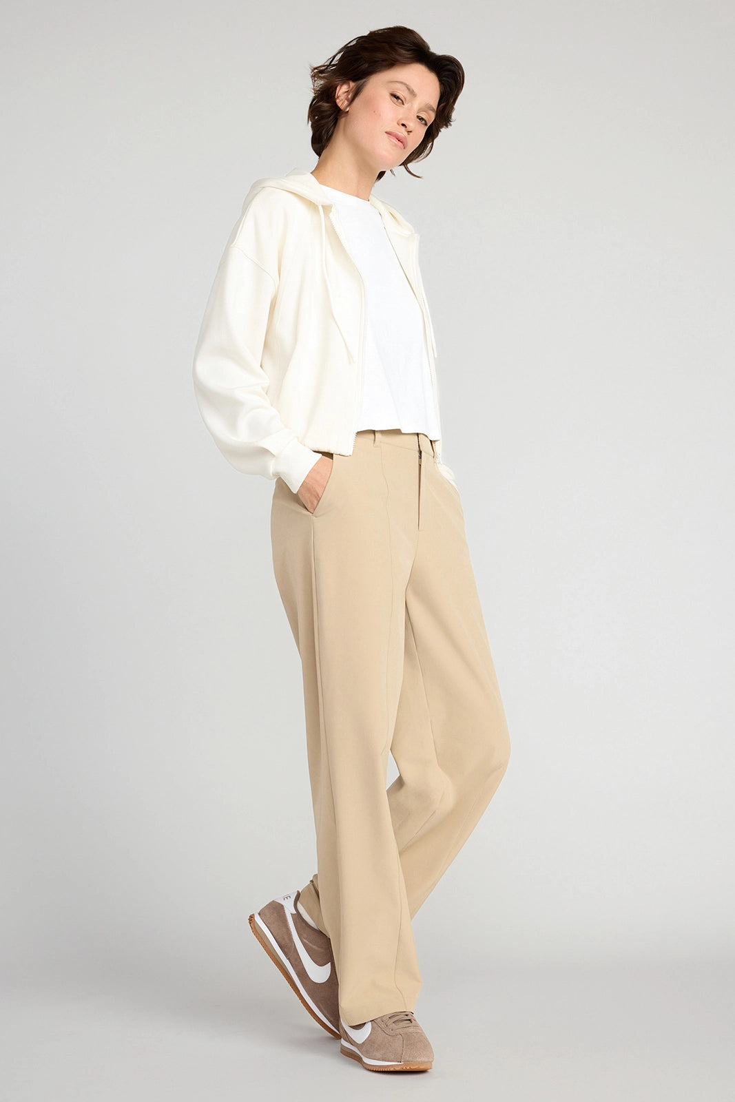The Double Knit GRS Certified Recycled Poly + Modal Cropped Hoodie - Sugar Swizzle