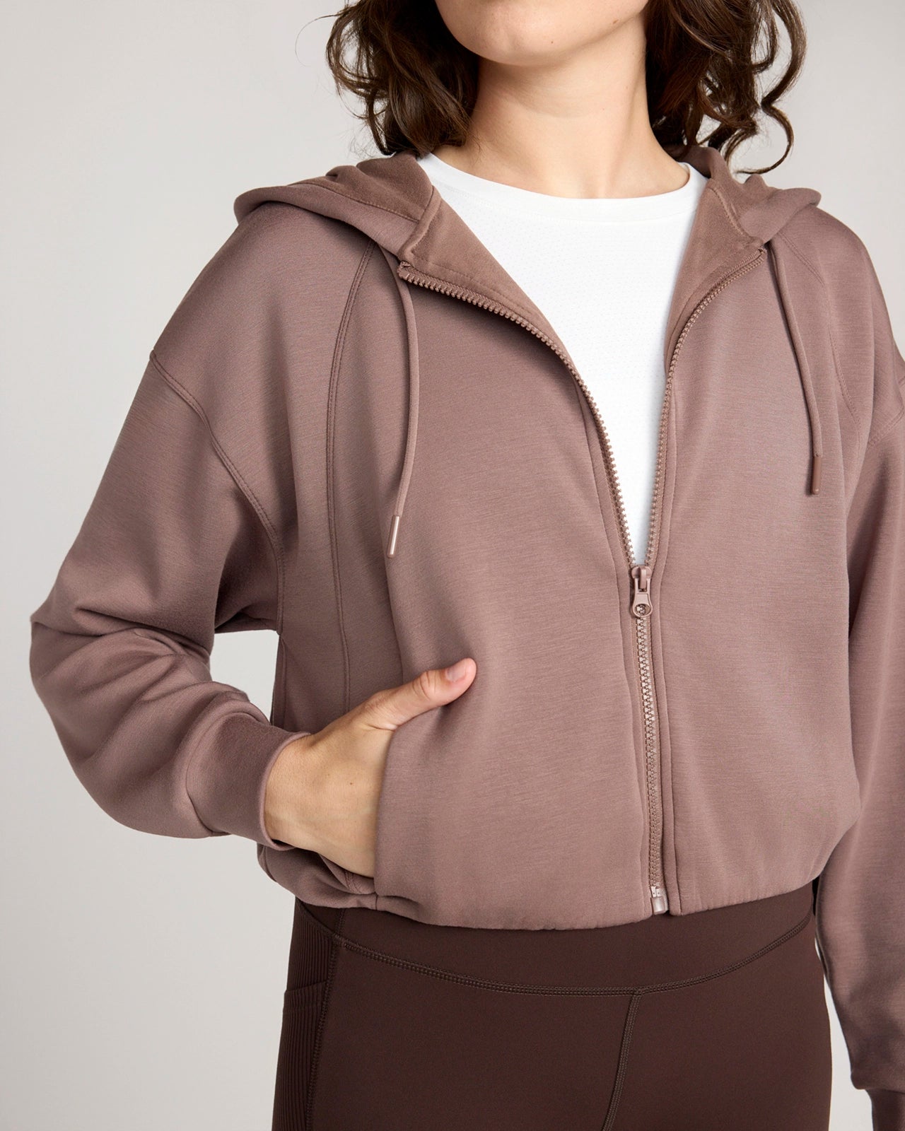 The Double Knit GRS Certified Recycled Poly + TENCEL™ Modal Cropped Hoodie - Deep Taupe
