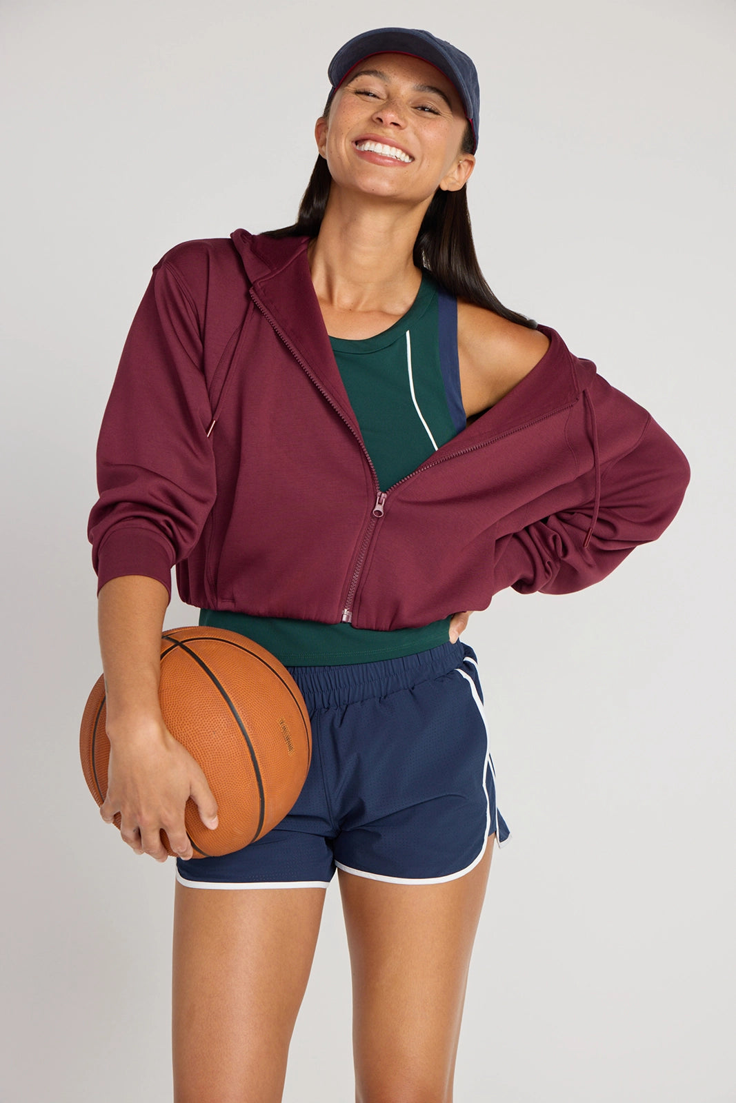 The Double Knit GRS Certified Recycled Poly + Modal Cropped Hoodie - Tawny Port