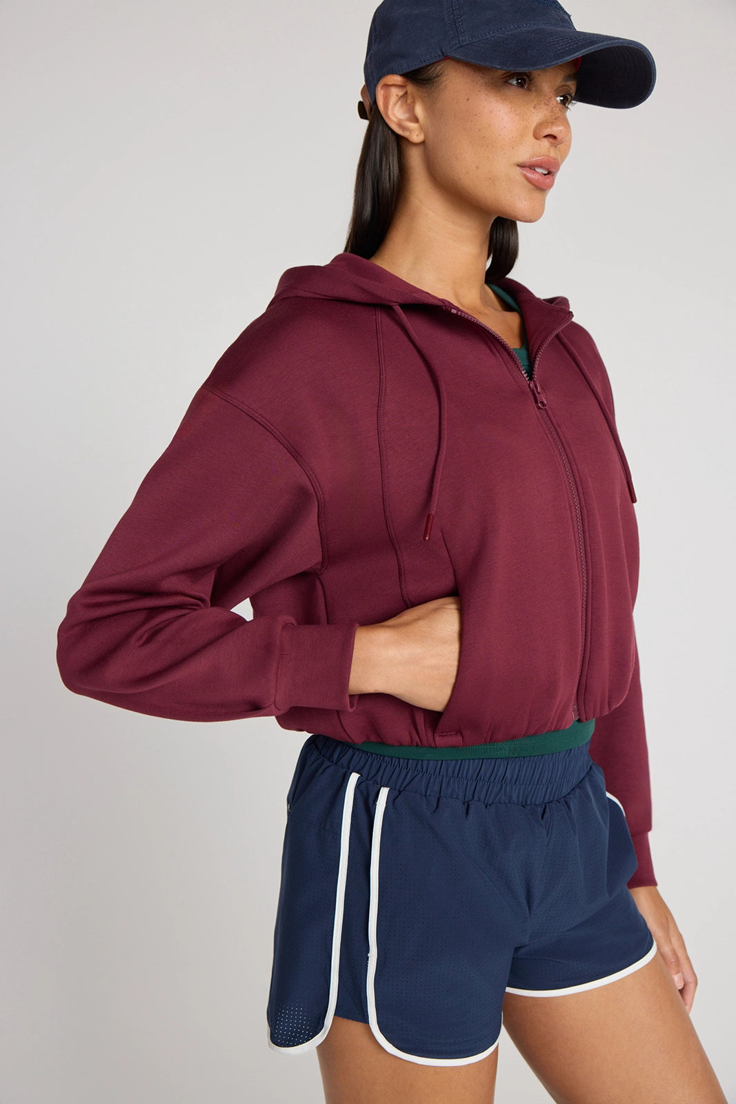 The Double Knit GRS Certified Recycled Poly + Modal Cropped Hoodie - Tawny Port