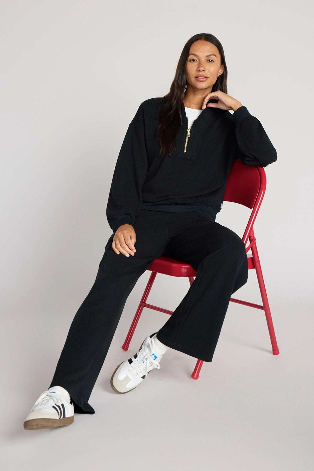The Soft Luxe Modal + GRS Certified Recycled Poly Waffle 1/4 Zip - Black