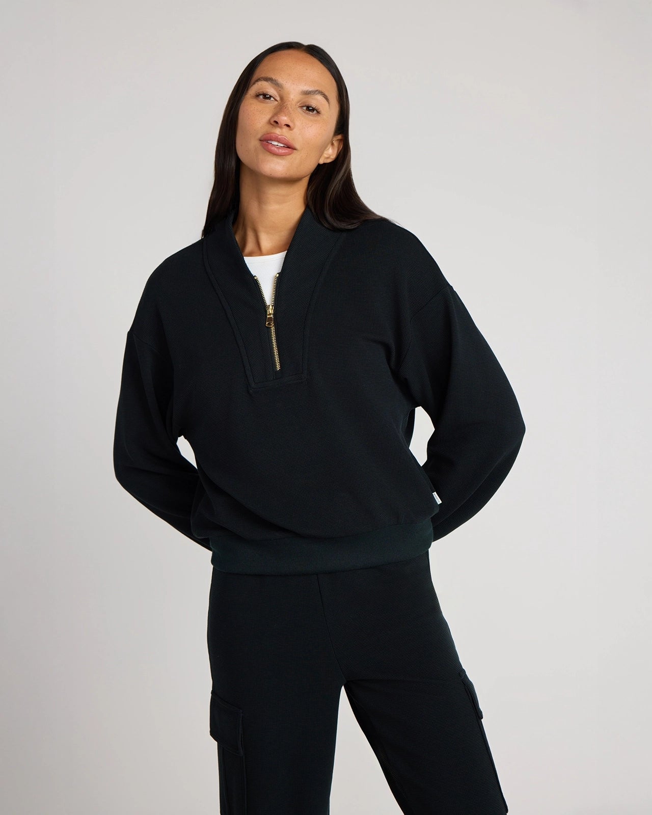 The Soft Luxe TENCEL™ Lyocell Waffle 1/4 Zip - Black