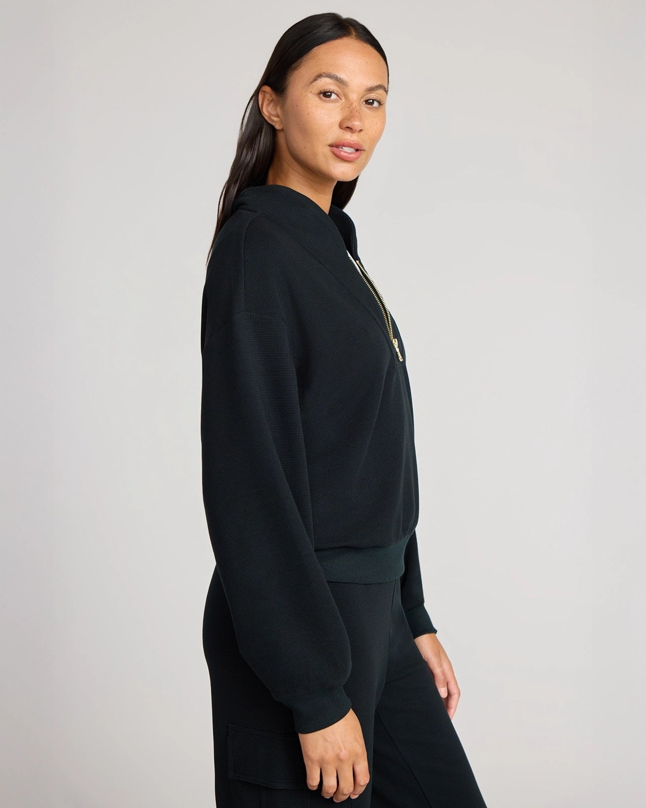 The Soft Luxe TENCEL™ Lyocell Waffle 1/4 Zip - Black