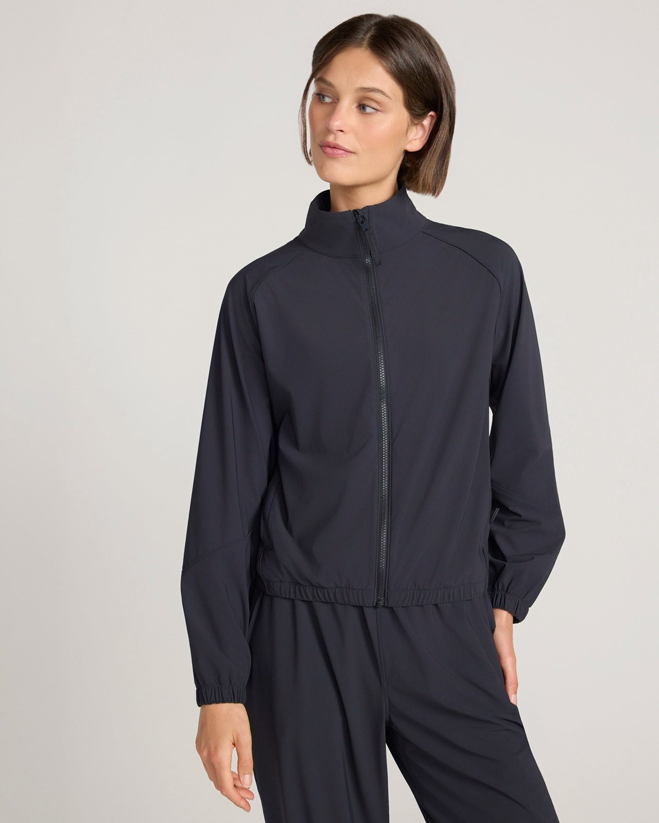 The Active Tricot Jacket with Piping - Black