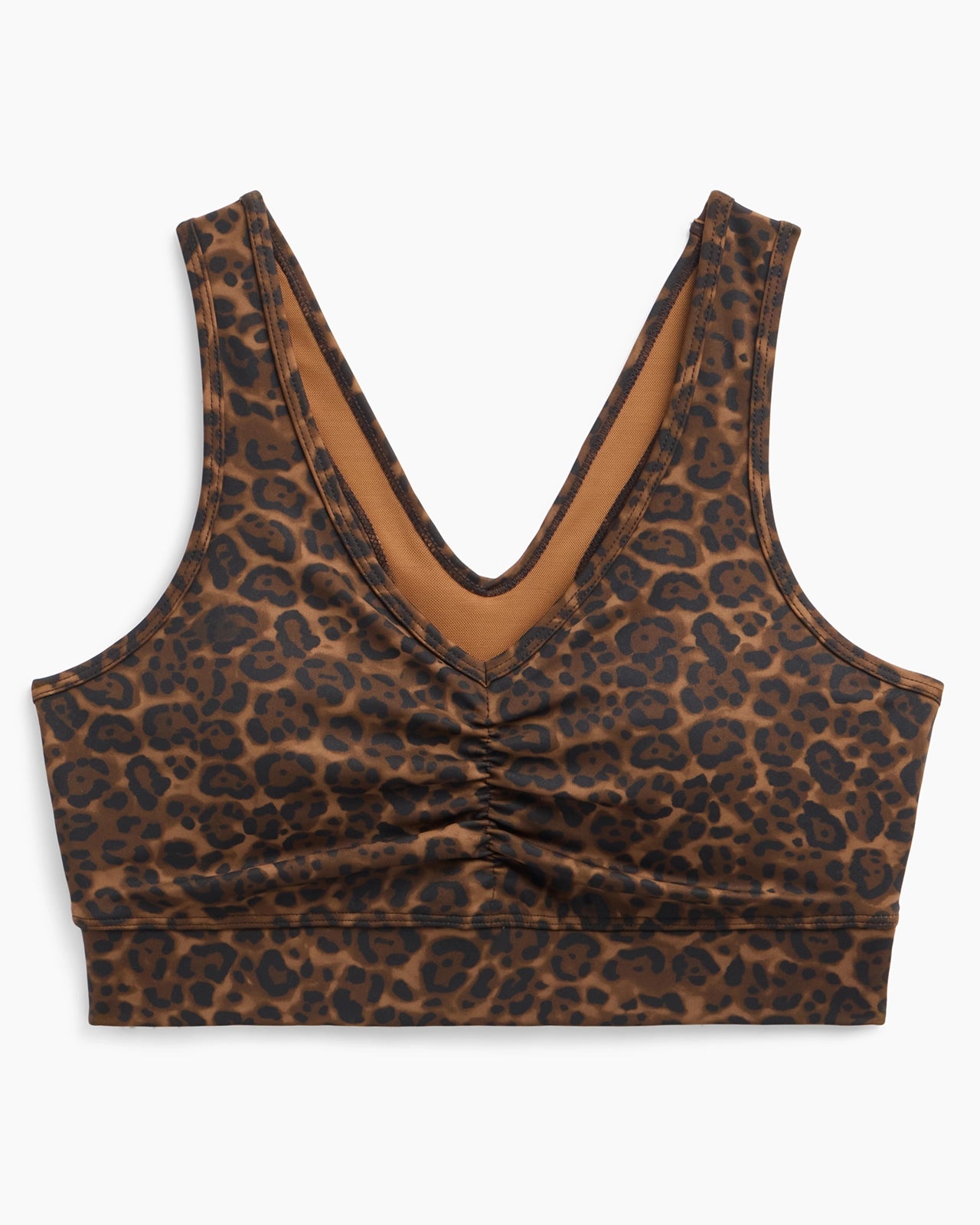 The Active GRS Certified Recycled Poly Ruched Bra Top - Leopard Print
