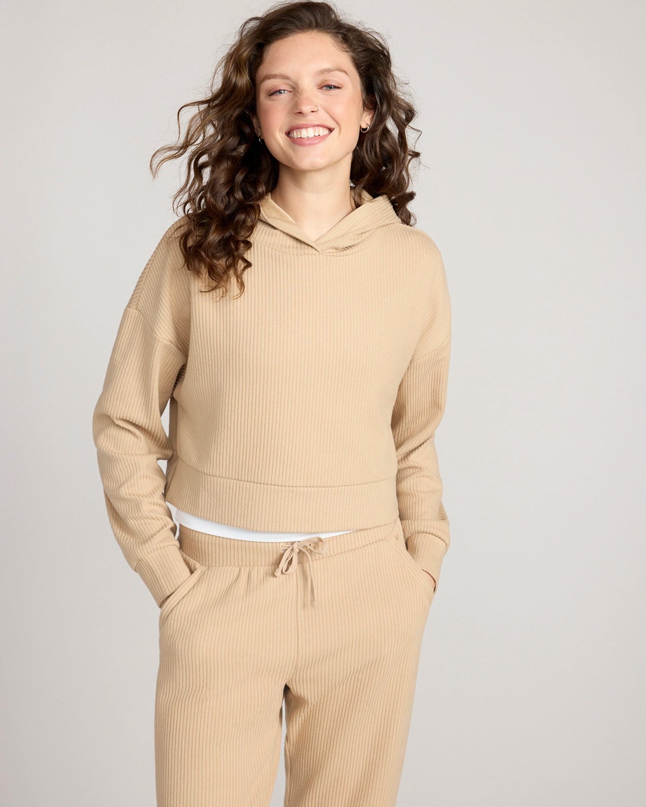 The Soft Luxe Ribbed GRS Certified Recycled Poly Cropped Hoodie