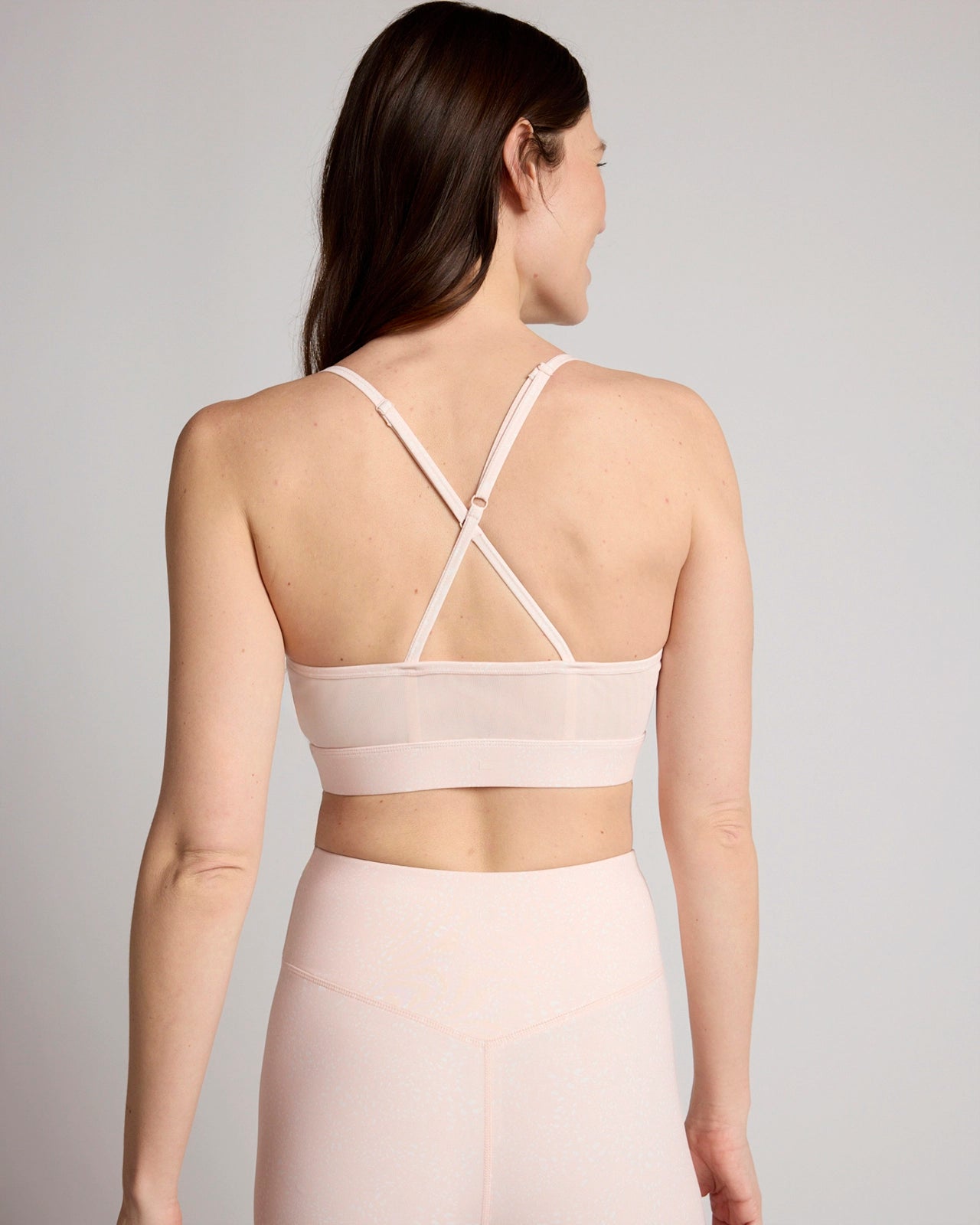 The Active GRS Certified Recycled Poly Printed Cross-Back Bra with Mesh - Light Pink Abstract Dot Print