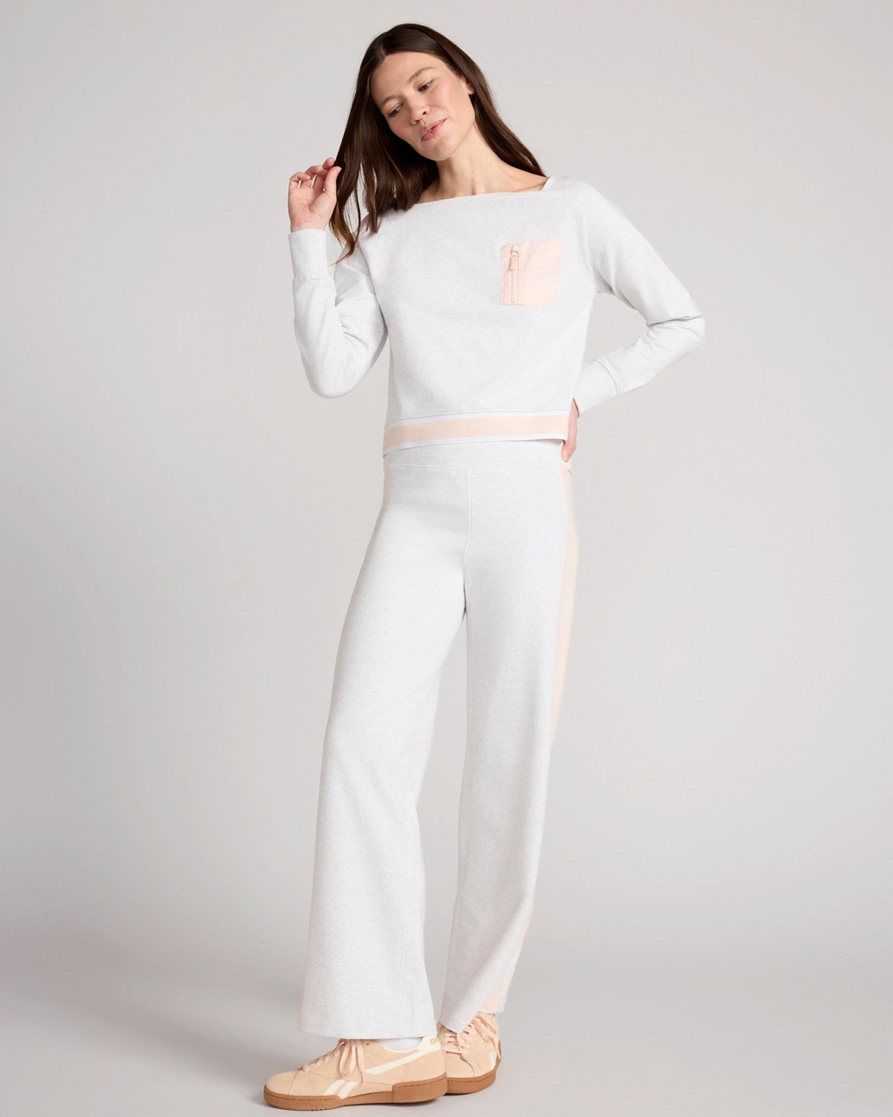 The Soft Luxe GRS Certified Recycled Poly French Terry Boat Neck Sweatshirt - Heather Gray