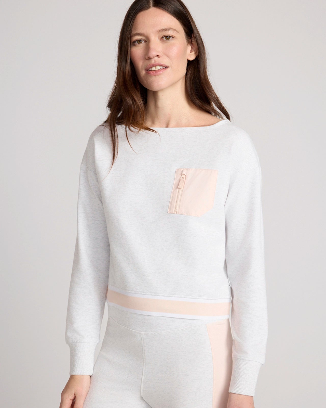 The Soft Luxe GRS Certified Recycled Poly French Terry Boat Neck Sweatshirt - Heather Gray