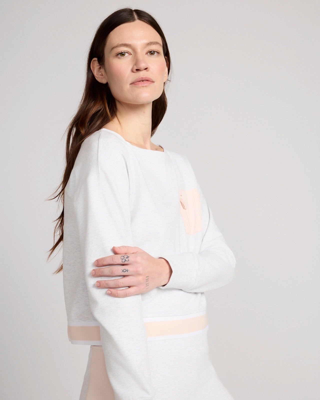 The Soft Luxe GRS Certified Recycled Poly French Terry Boat Neck Sweatshirt - Heather Gray