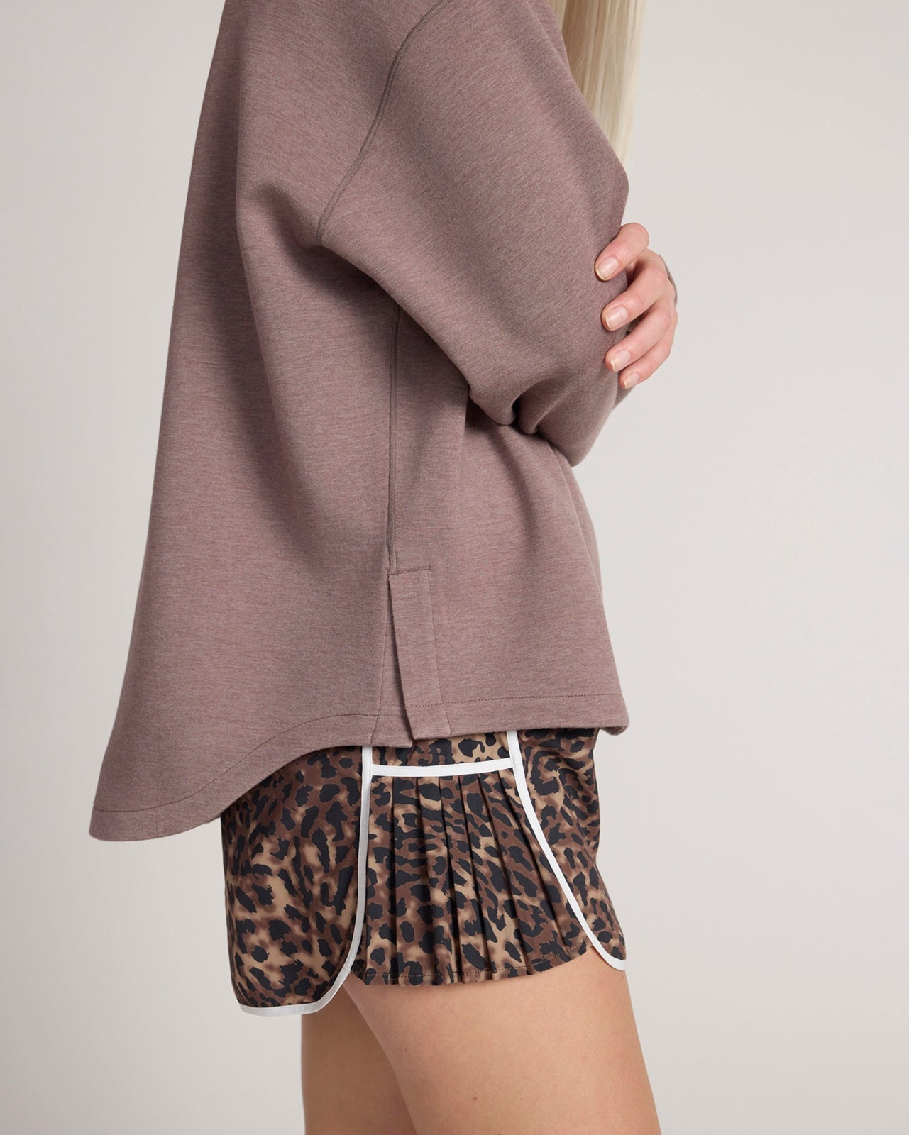 The Soft Luxe Tech Fleece Top - Deep Taupe Melange