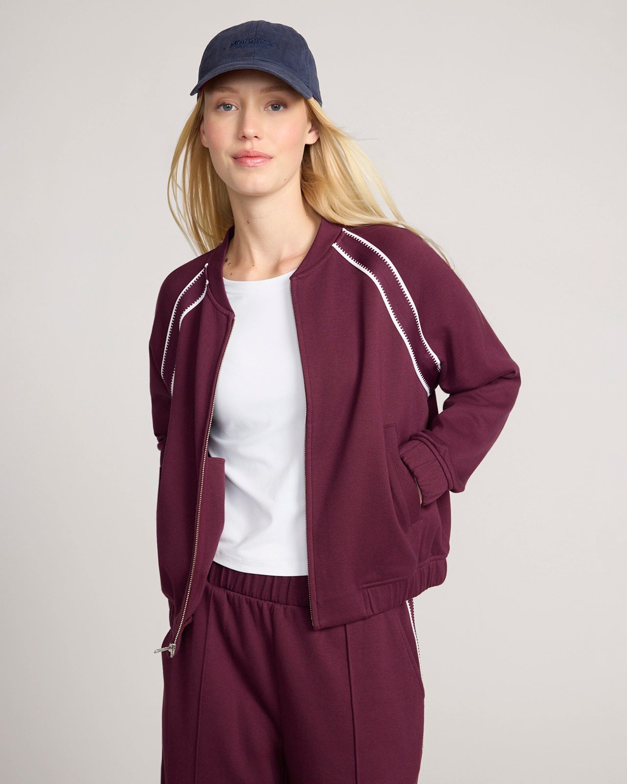 The Soft Luxe Organic Cotton Bomber Jacket - Dark Red