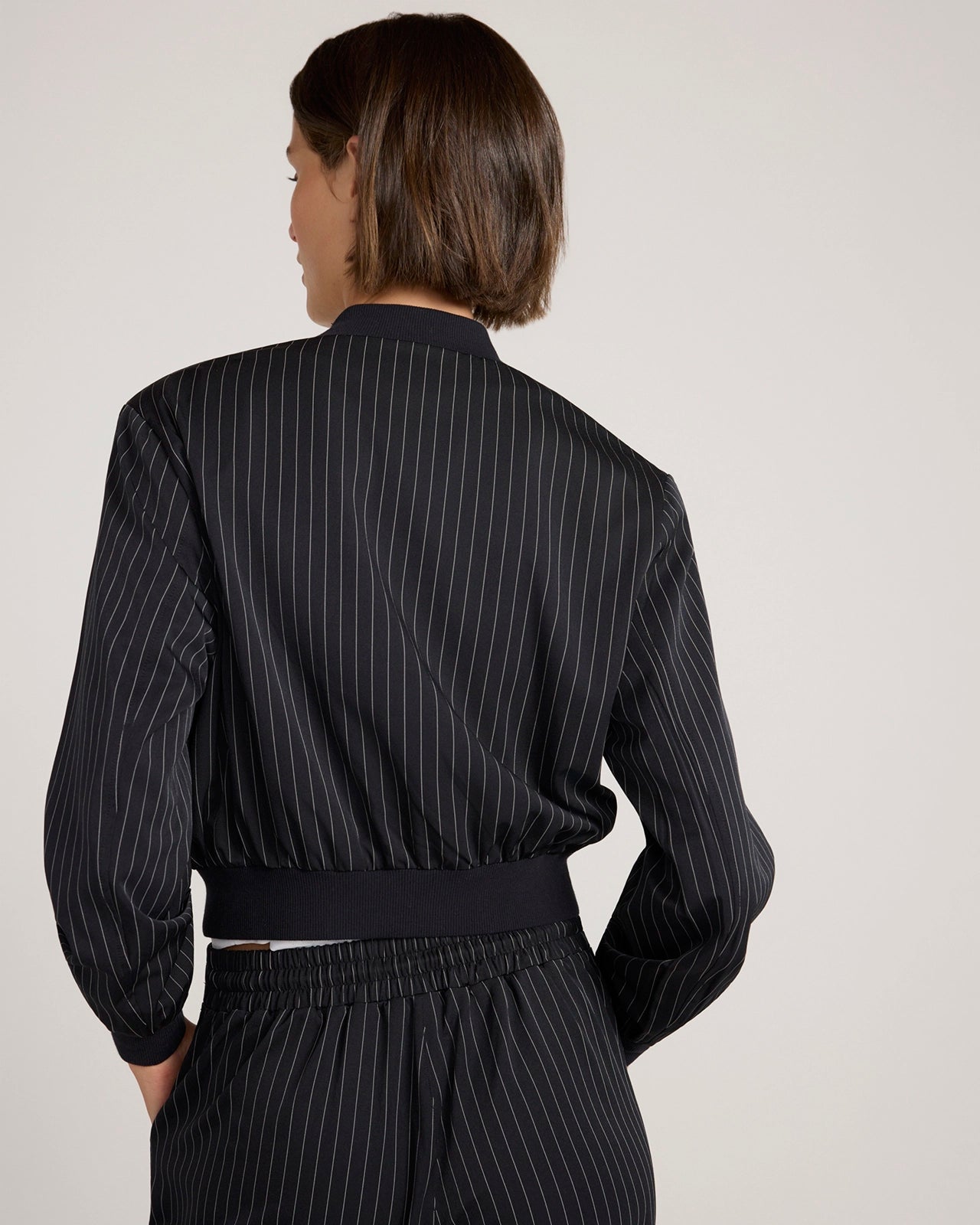 The Soft Stretch Pinstripe Cropped Jacket - Black Pinstripe